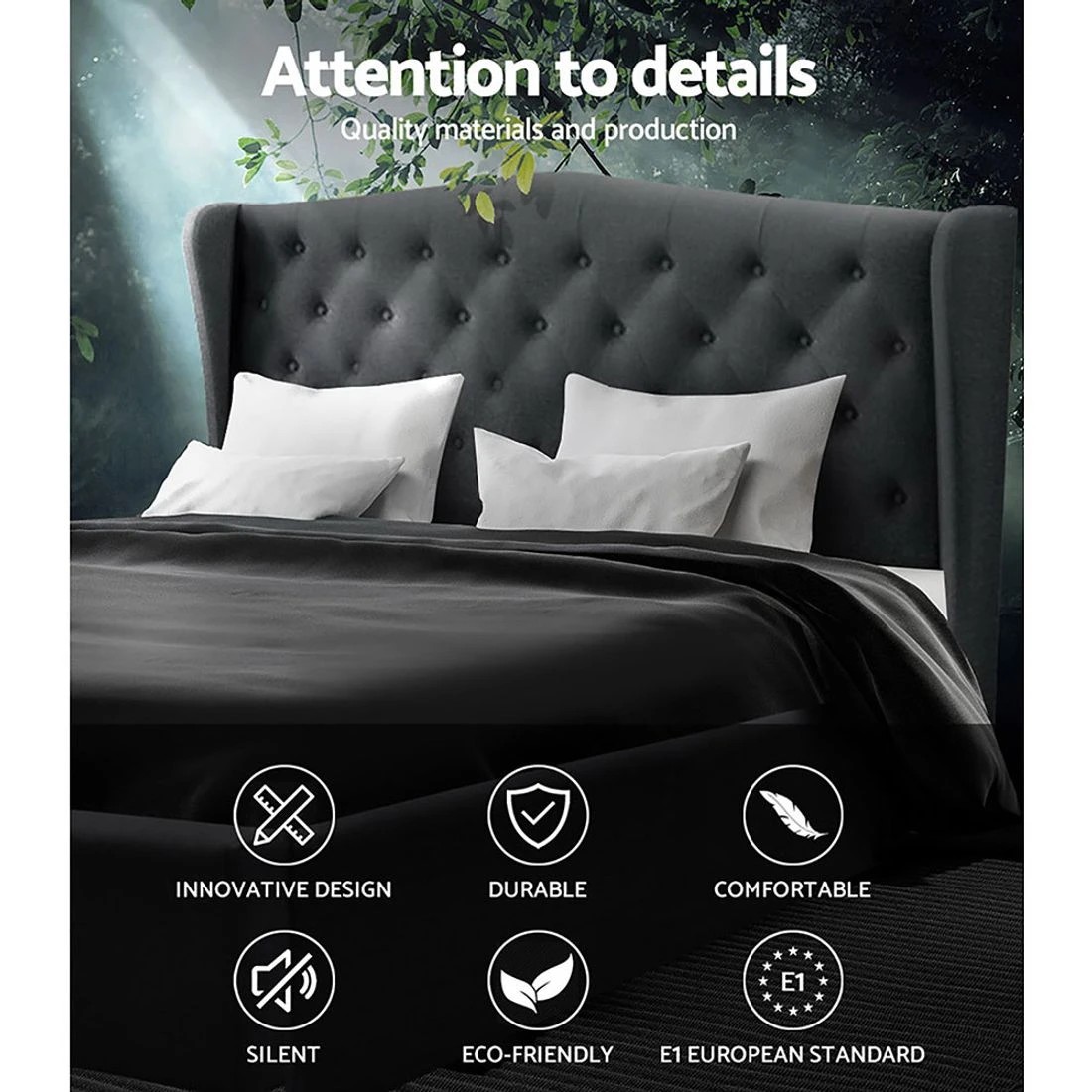 4 Artiss Bed Frame King Size Upholstered Padded Headboard Bedroom Furniture Modern Decor Sturdy - Grey, 4 of 10