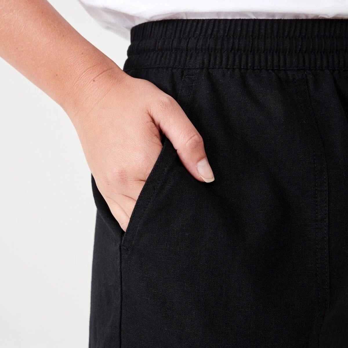 5 Linen Blend Patch Pocket Shorts BLACK, 5 of 6