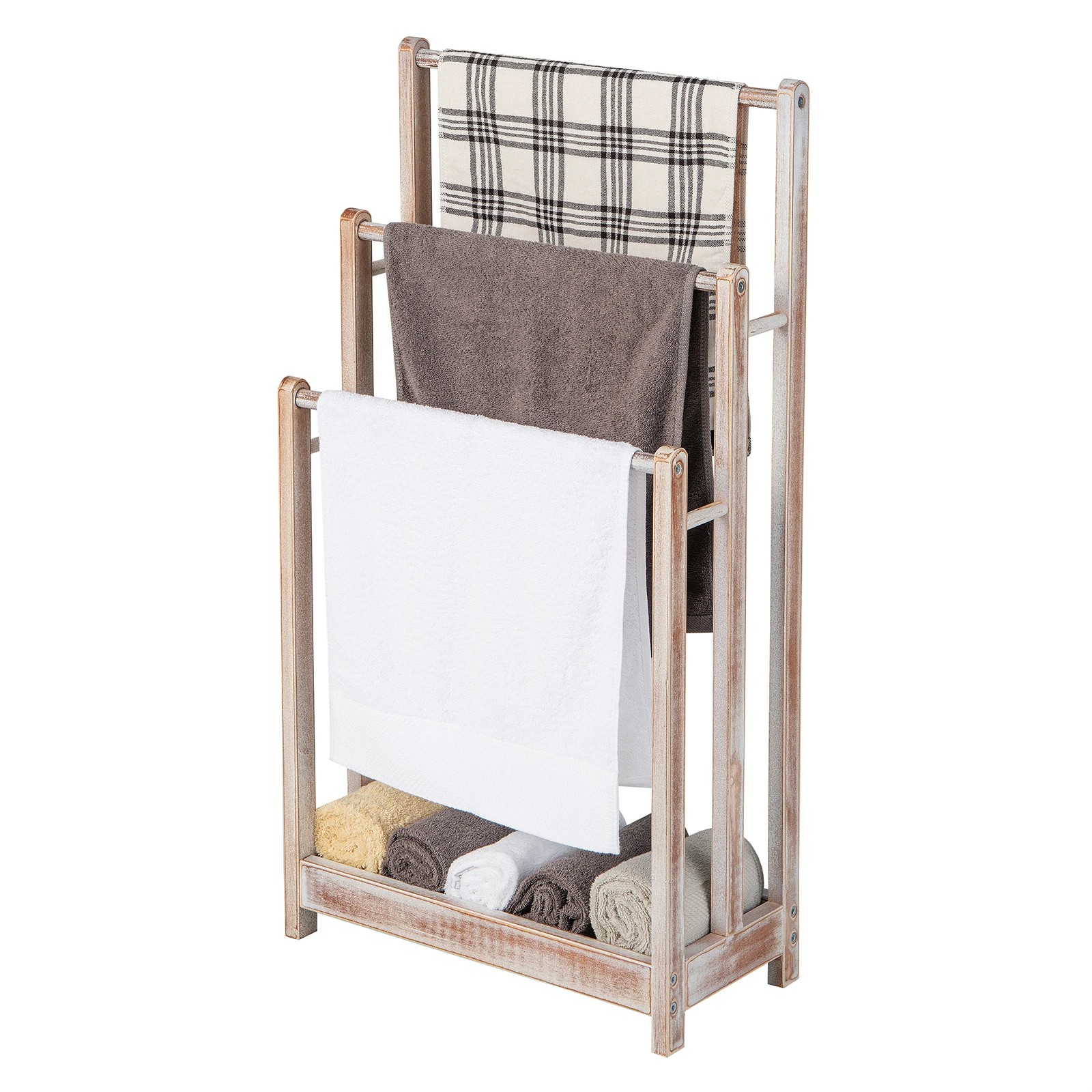 3 Costway 3-Bar Towel Rack Freestanding Towel Drying Stand w/Bottom Storage Shelf - White, 3 of 3
