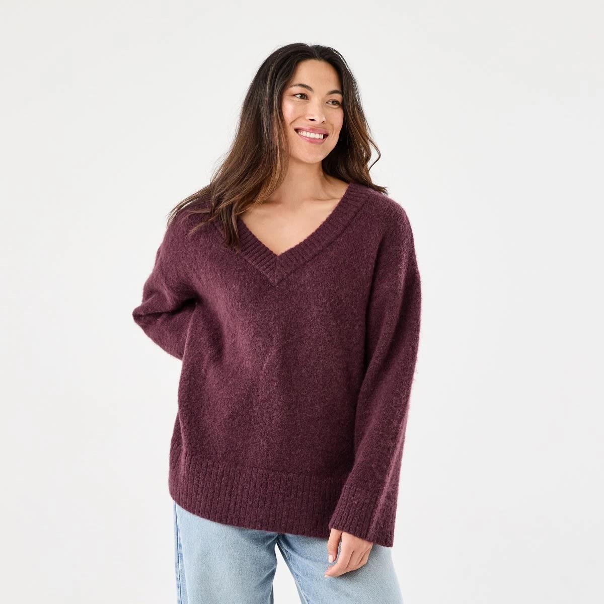 1 Fluffy V-Neck Jumper Mulberry, 1 of 6