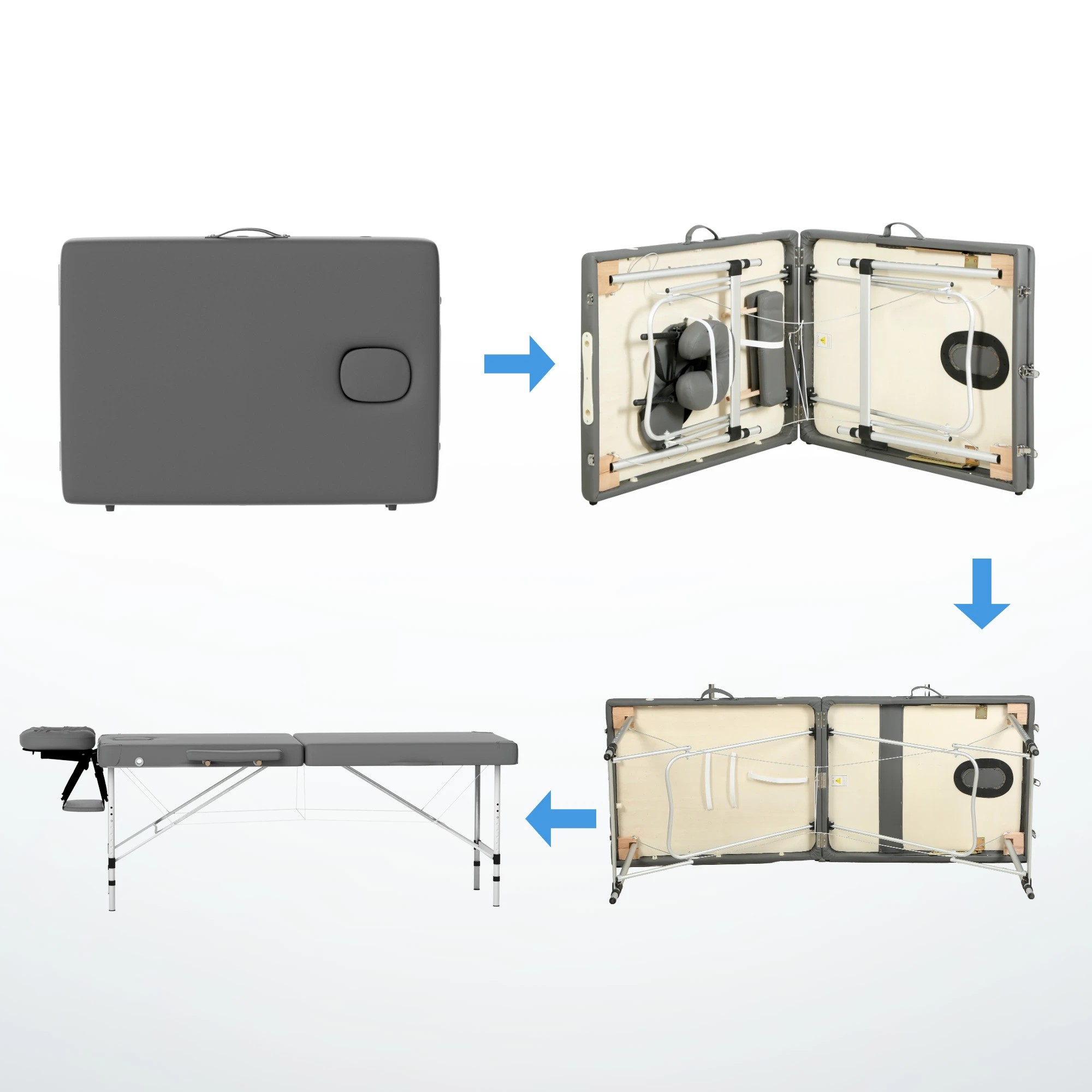 7 Zenses Massage Table 55cm Portable 2 Fold Aluminium Beauty Bed - Grey, 7 of 10