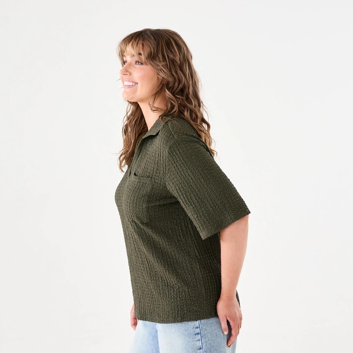 2 Short Sleeve Textured Polo Top BURNT OLIVE, 2 of 6