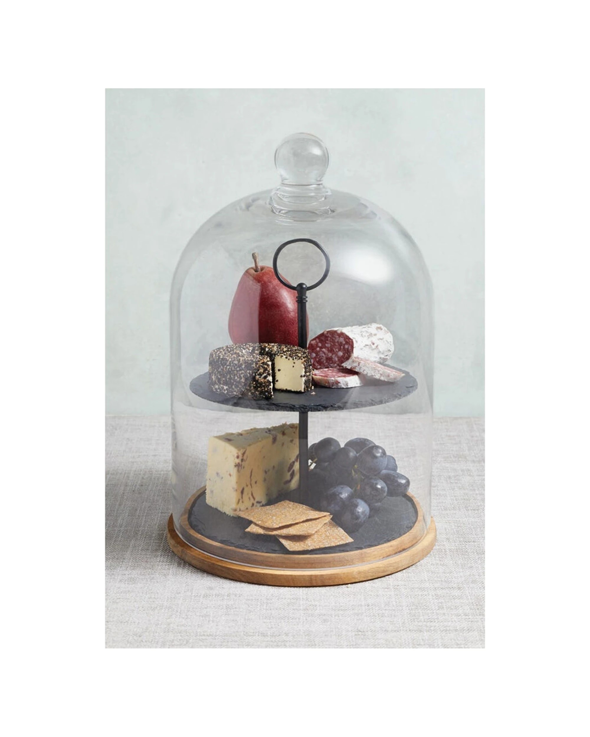 3 Artesa Appetiser Two Tier Serving Dome With Wood Base Slate Trays Glass Dome - Multi, 3 of 3