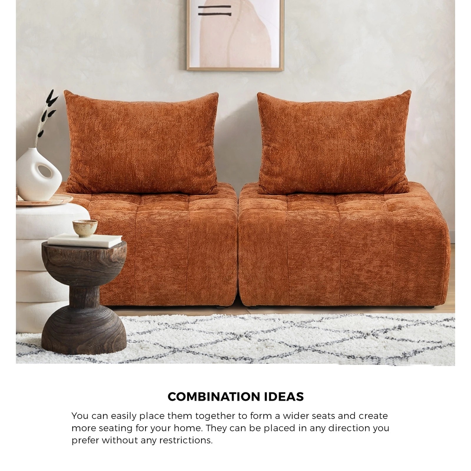 4 Oikiture 3x Chenille Modular Sofa Floor Lounge Chair w/Pillow TOFU Armless Chairs - Brown, 4 of 9