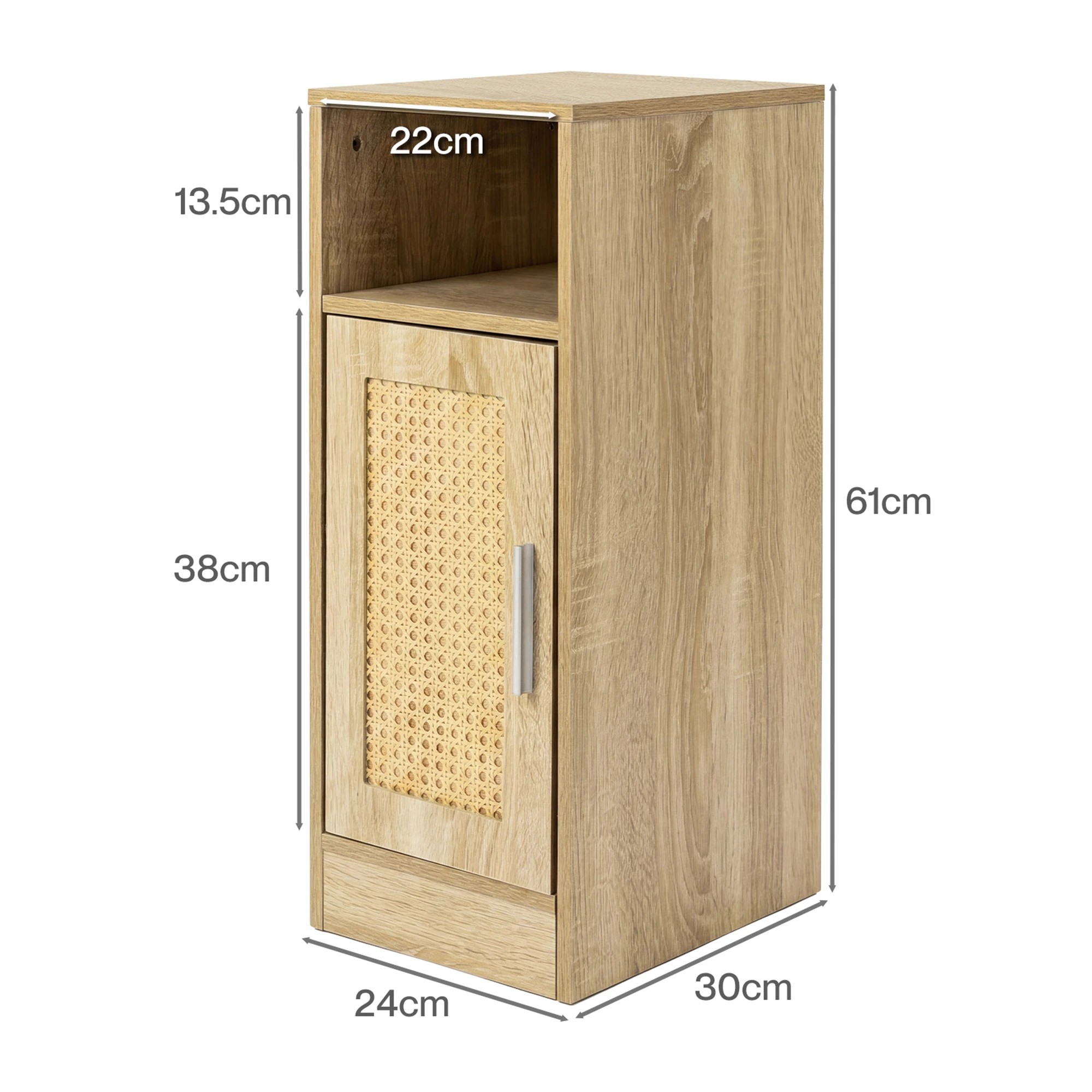 3 Levede Narrow Bedside Table 2 Pcs with Storage Boho Rattan Wood, 3 of 7