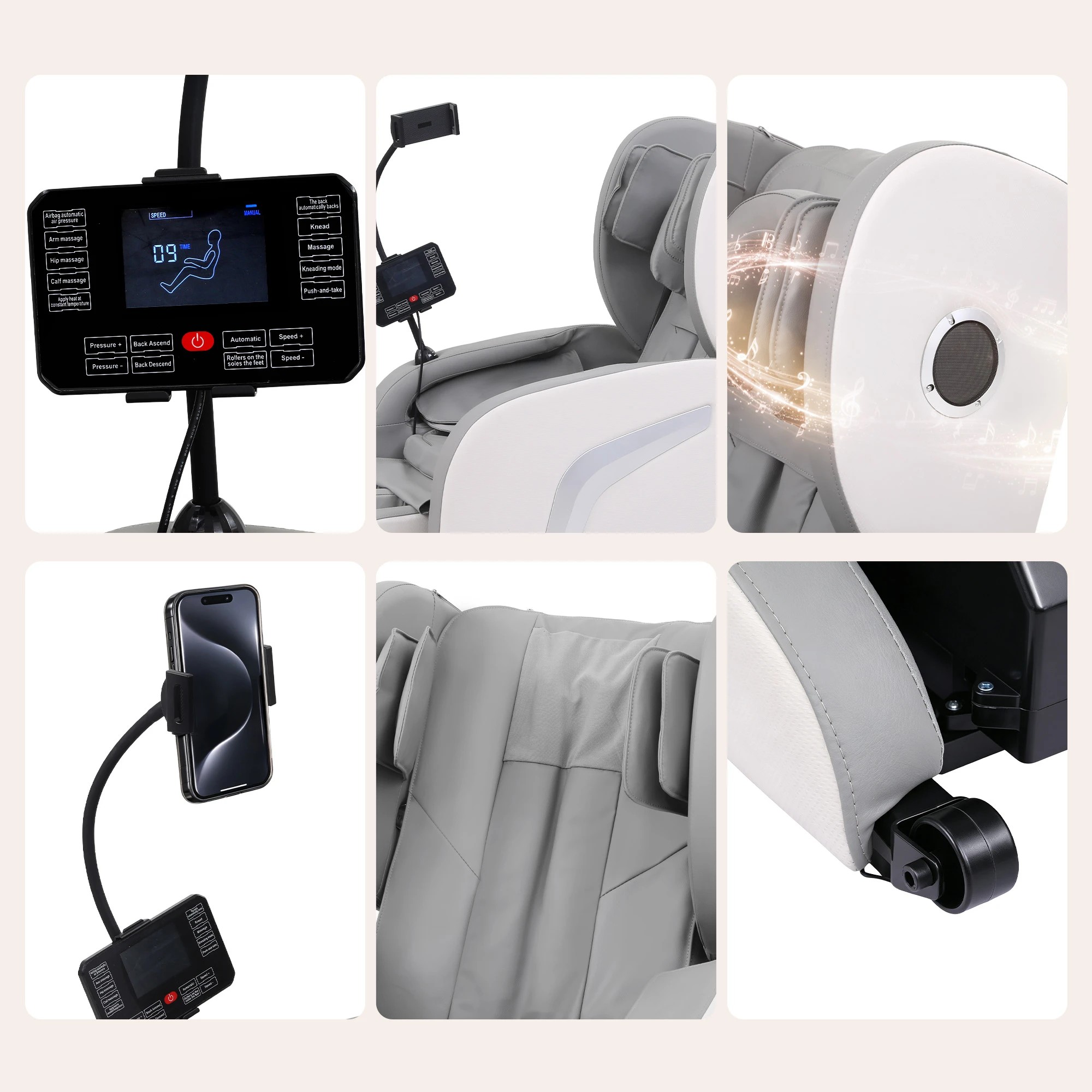 8 Livemor Full Body Massage Chair VEGA, Foot Roller, Waist & Calf Heat, Recliner, Airbags Compression - Grey, 8 of 10