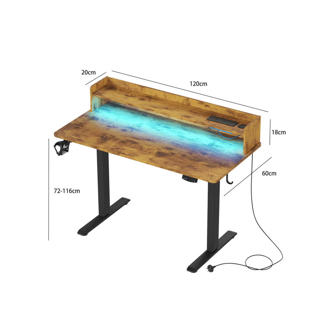 2 Advwin Led Rgb Light Electric Standing Desk With Power Outlets & Monitor Stand 120cm
 - Brown, 2 of 9
