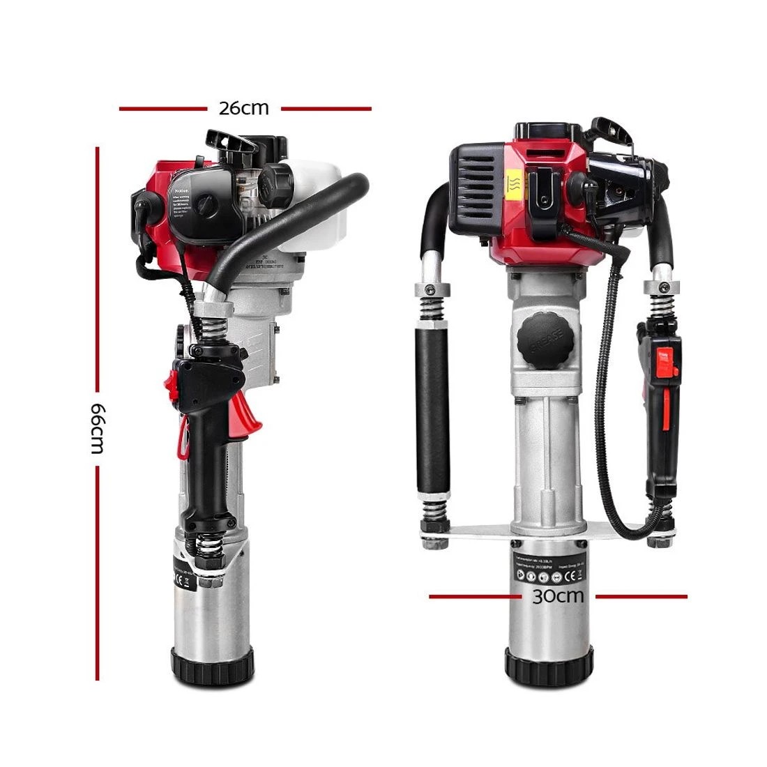 2 Giantz Petrol Post Driver 2-Stroke 32.7CC Rammer Pile Star Picket Fence Hole - Red, 2 of 6