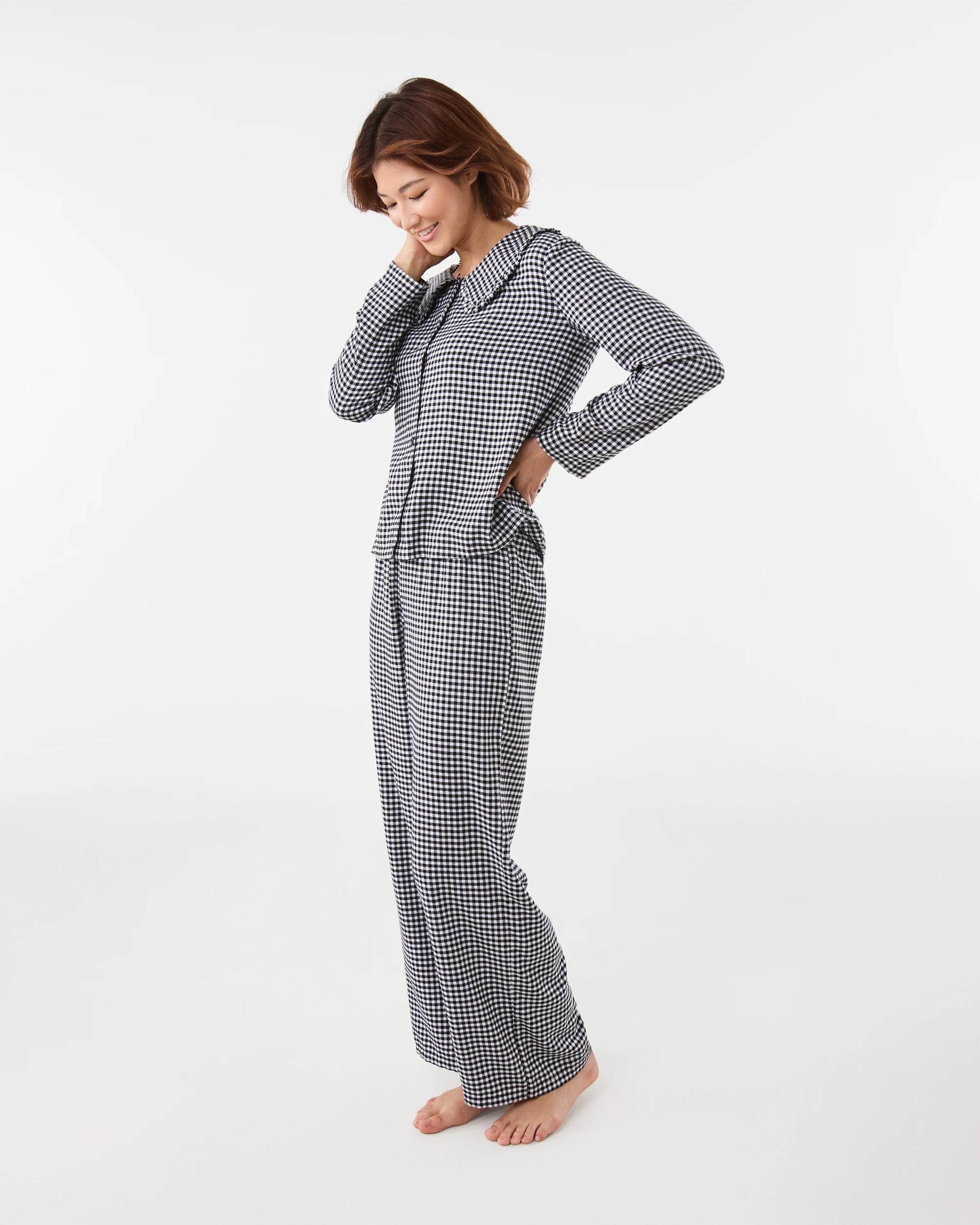 2 Collar Flannel Pyjama Set Black Chk, 2 of 7