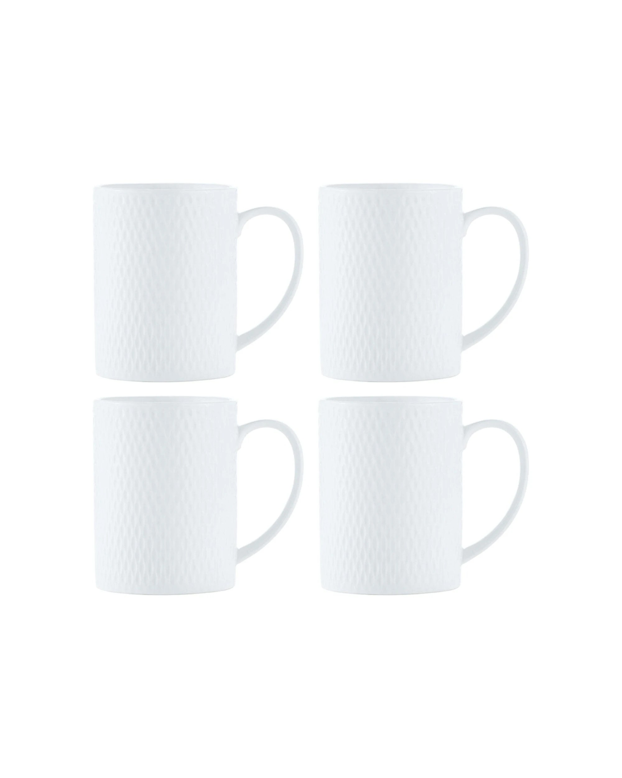 1 Maxwell & Williams 4PK White Basics Diamonds 400ml Straight Mug Porcelain Set - White, 1 of 1