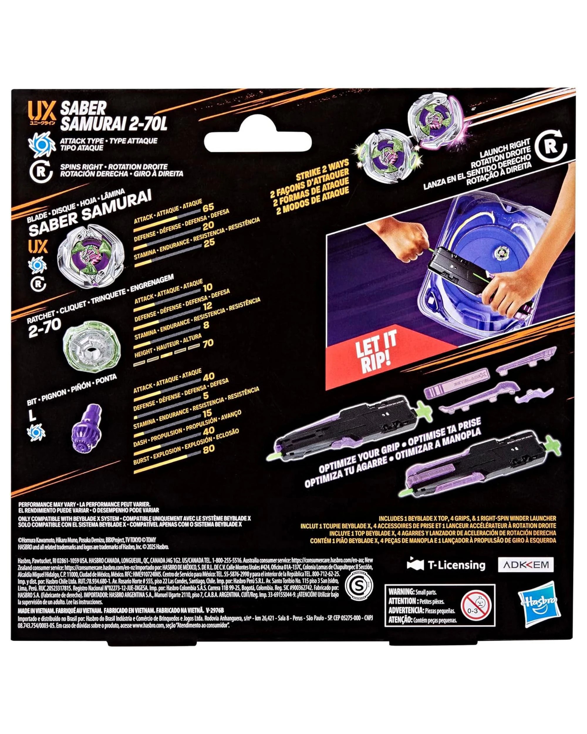 4 Beyblade X Saber Samurai 2-70L Victory Grip Launcher Set, 4 of 10