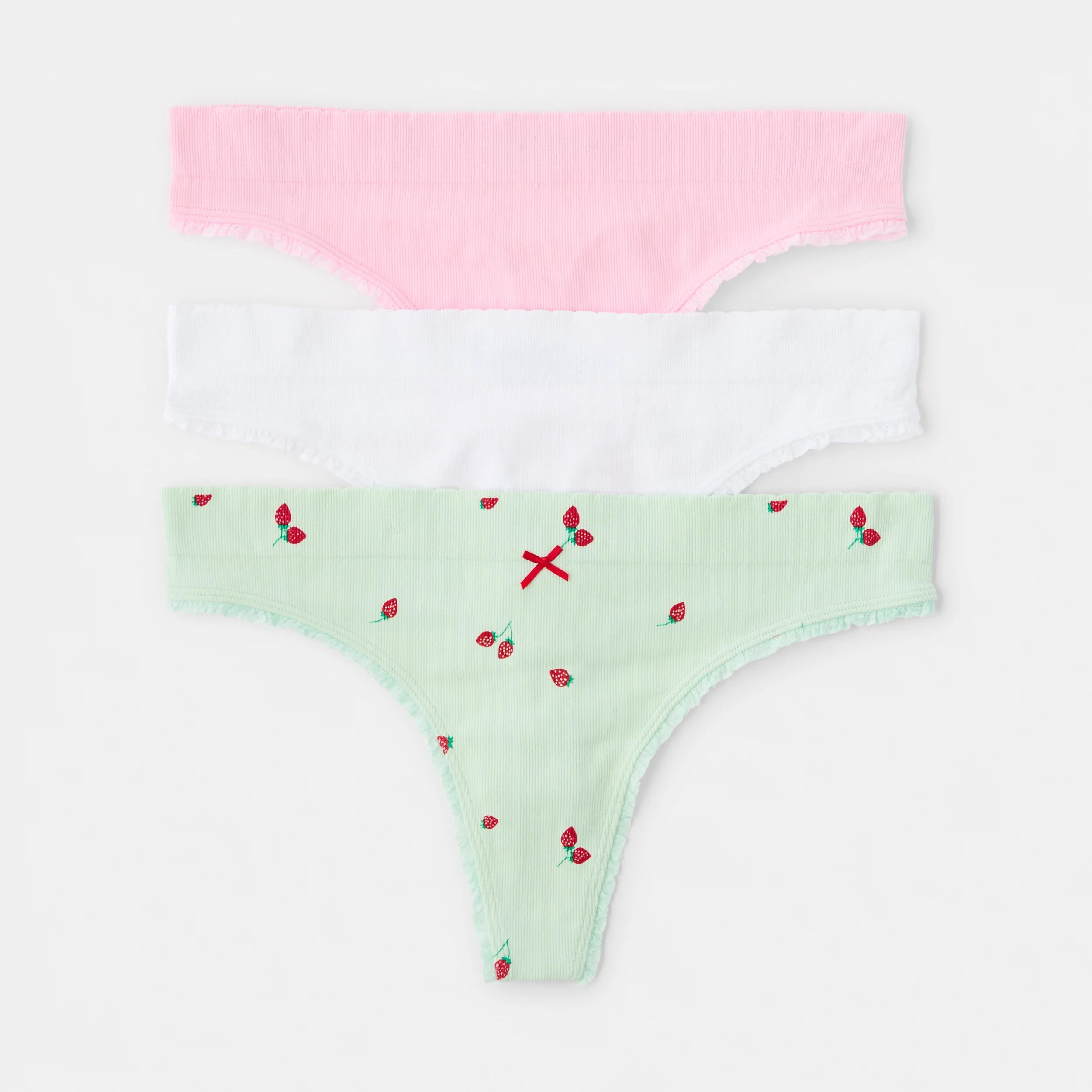 1 3 Pack Seamfree Rib G-String Briefs BERRY, WHITE, PINK LADY, 1 of 7