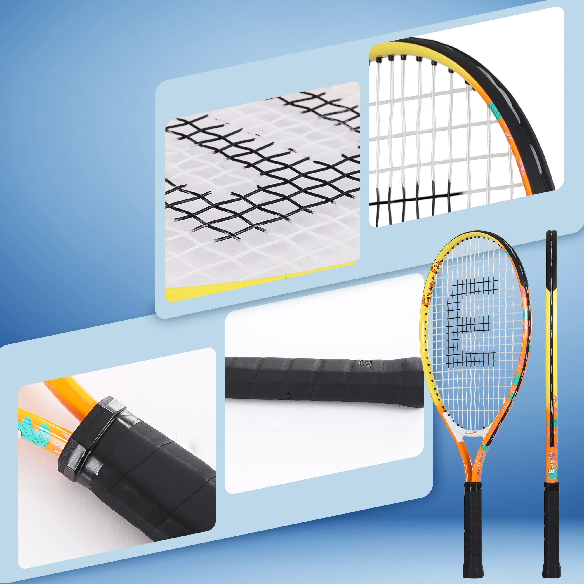 7 Everfit Lightweight Tennis Racket Racquet with Large Head Durable Frame Comfortable Grip and Shock Reduction - Orange, 7 of 9