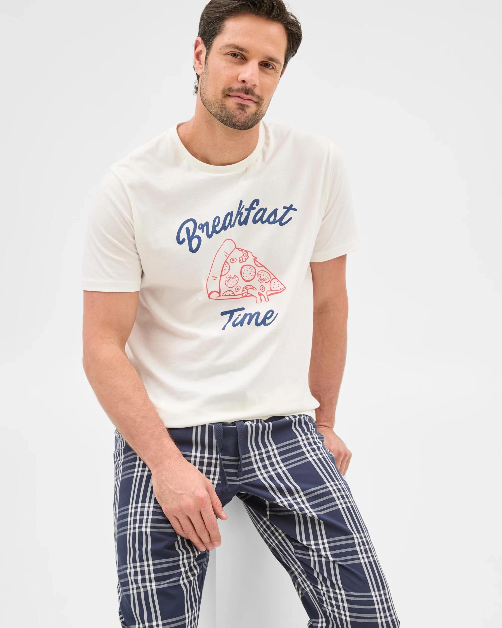 2 Target Mens Australian Cotton Jersey/Poplin Pyjama Set WHITE/NAVY CHECK, 2 of 6