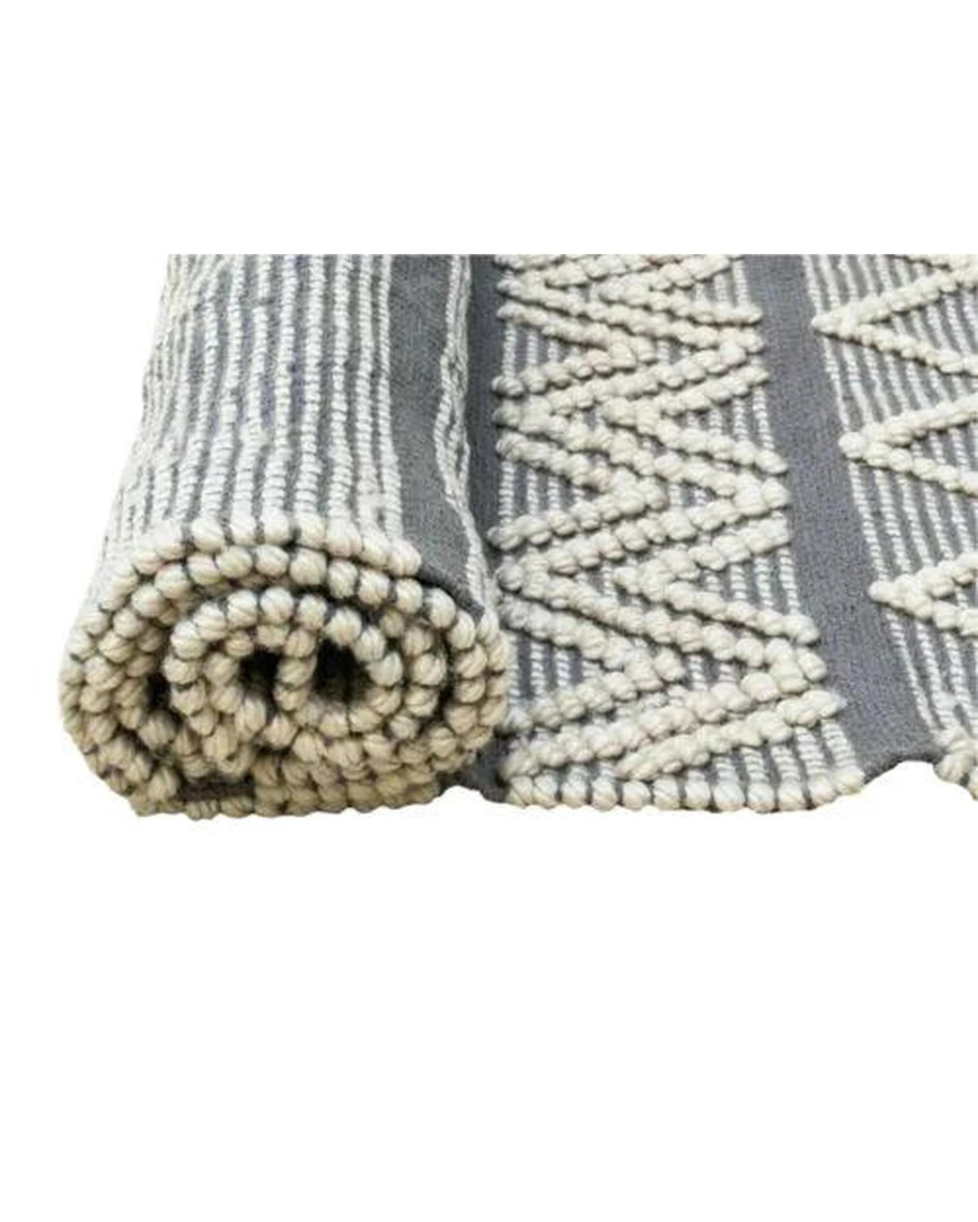 1 La Grace Home Boho Style Hand Loomed Recycle Cotton Wool Woven Design Rug - 150x200cm - Grey, 1 of 1