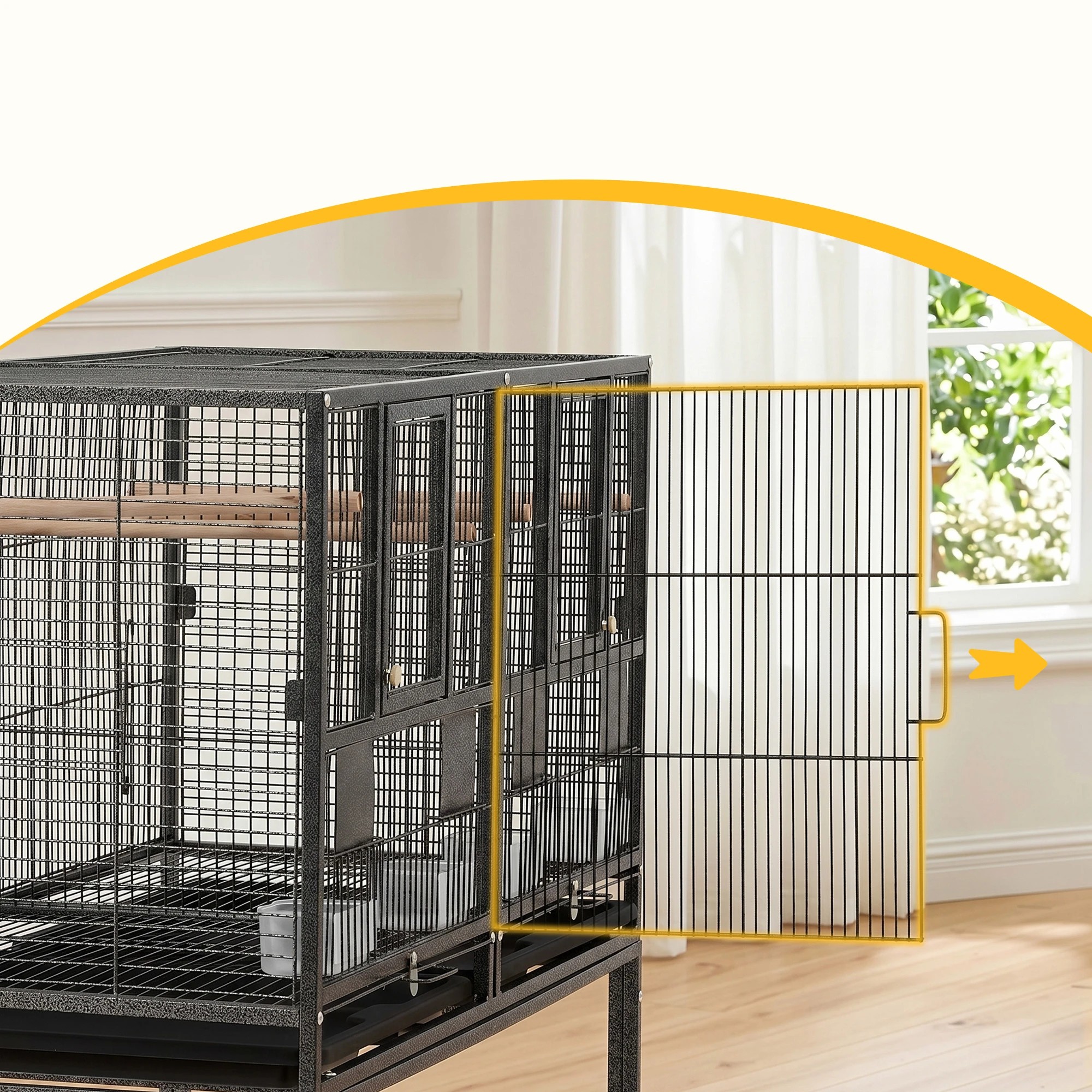 4 i.Pet 2-in-1 Bird Cage Aviary with Divider Parrot Budgie Wheels - Black, 4 of 9