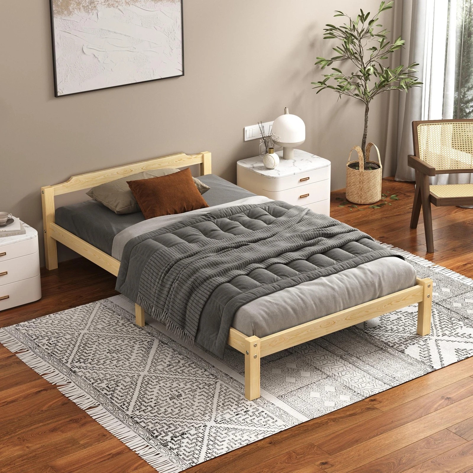2 Alfordson Bed Frame Wooden Timber King Single Mattress Base Platform Beatrix - Natural, 2 of 10