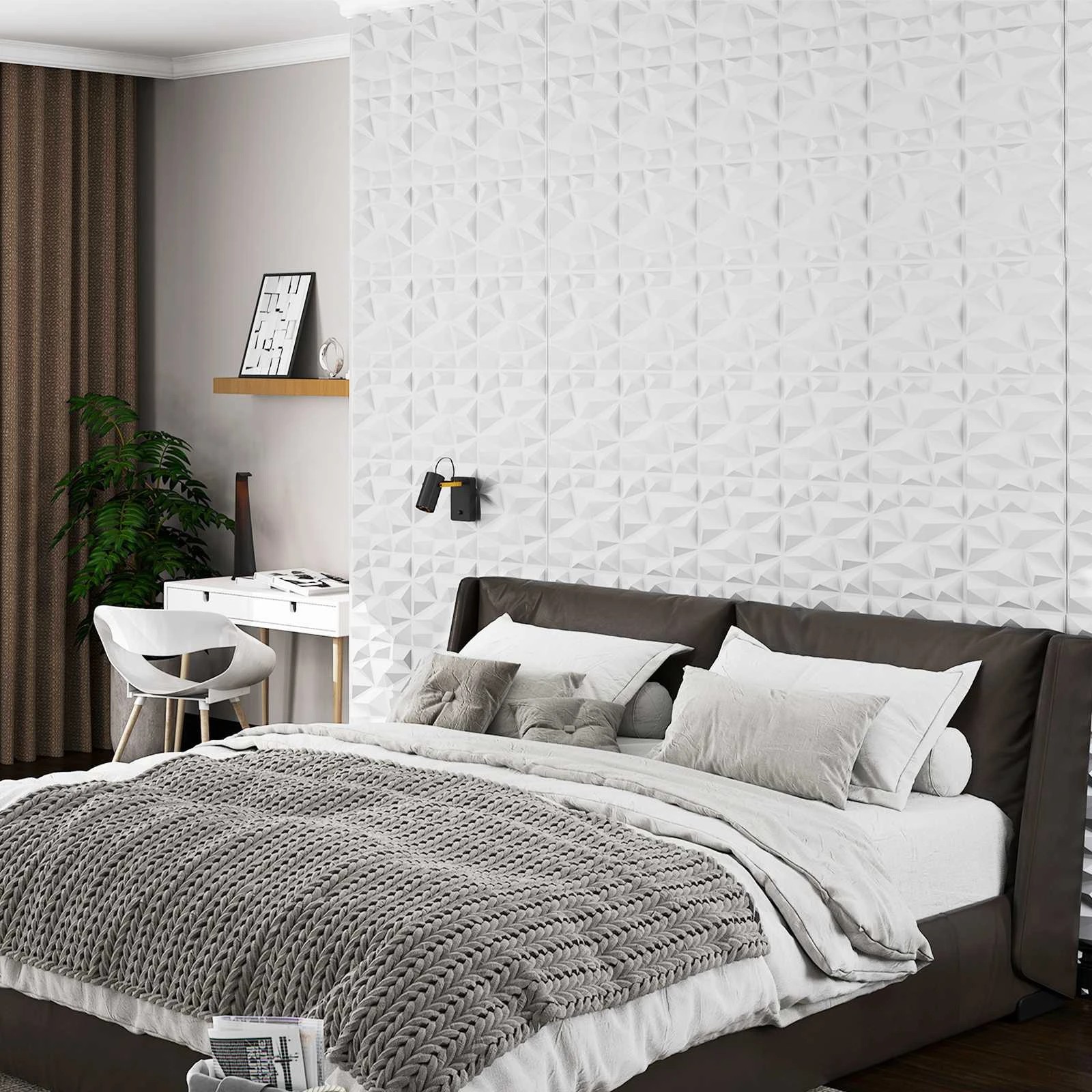 3 Costway 50-Pack 3D Wall Panels Accent PVC Wall Decoration Diamond Patterned - White, 3 of 3