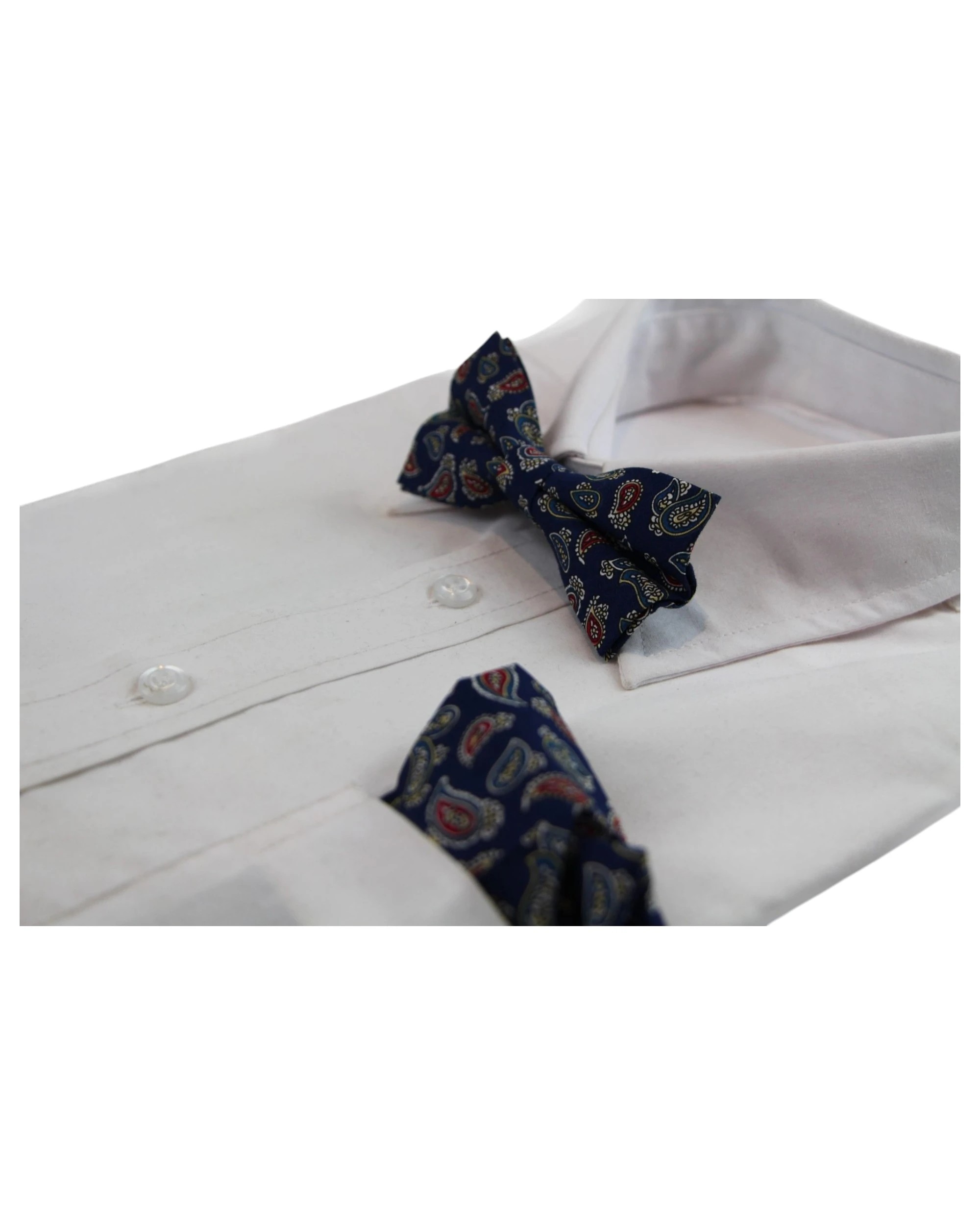 3 Zasel Mens Navy, Red, White, Yellow & Blue Paisley Cotton Bow Tie & Pocket Square Set - Multi - Multi, 3 of 6