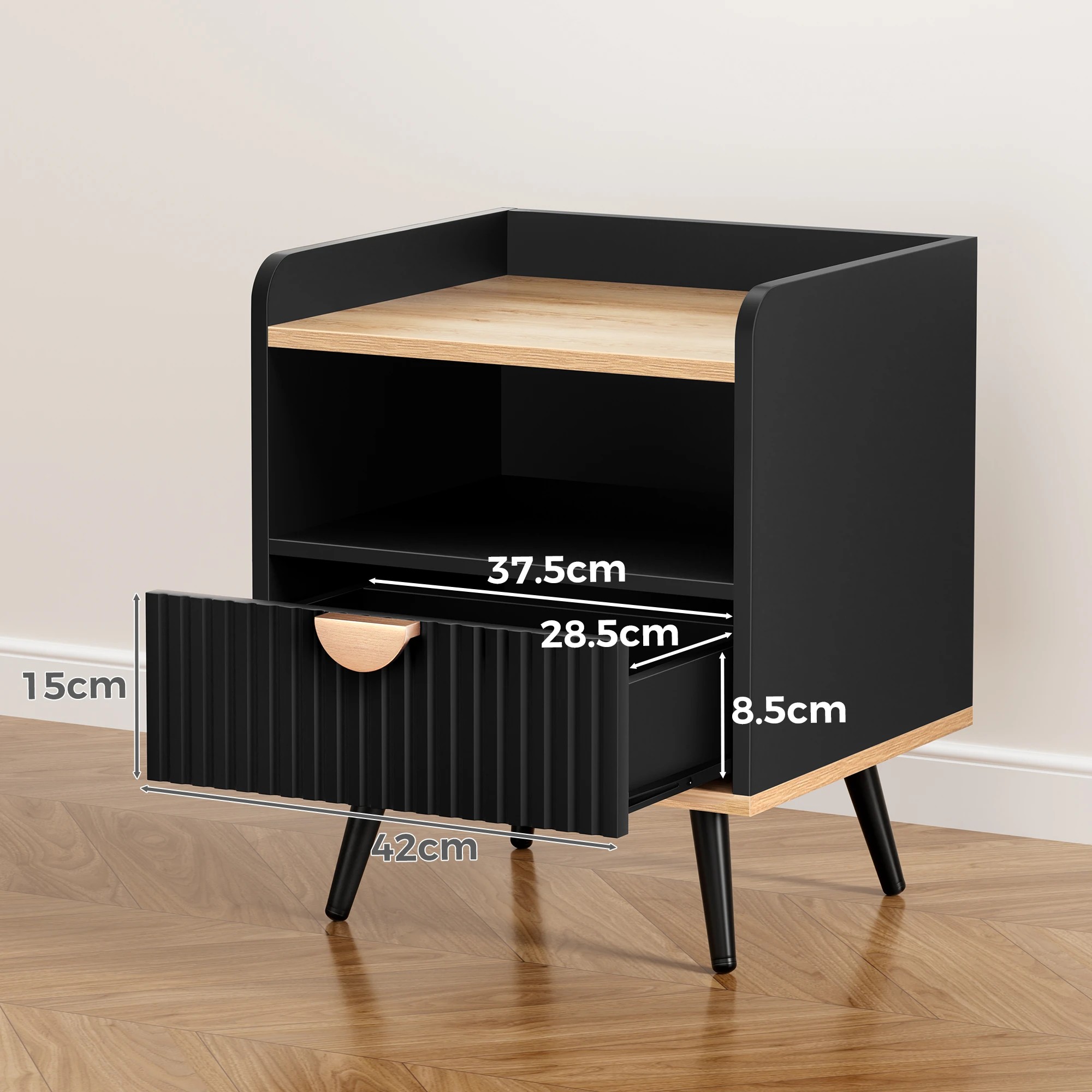 9 Alfordson 2x Alfordson Bedside Table with Drawer - Black, 9 of 9