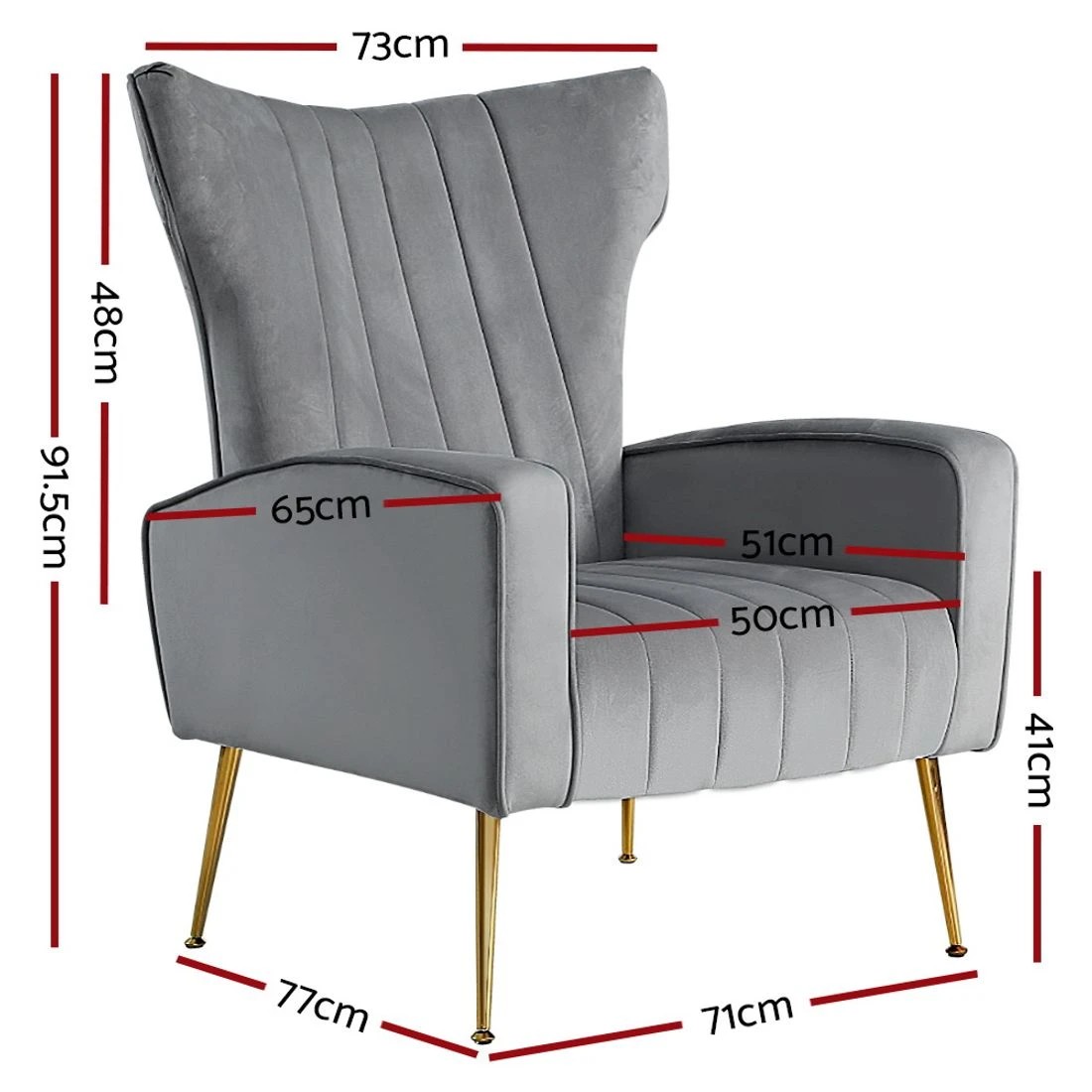 2 Artiss Armchair  Velvet - Grey, 2 of 5
