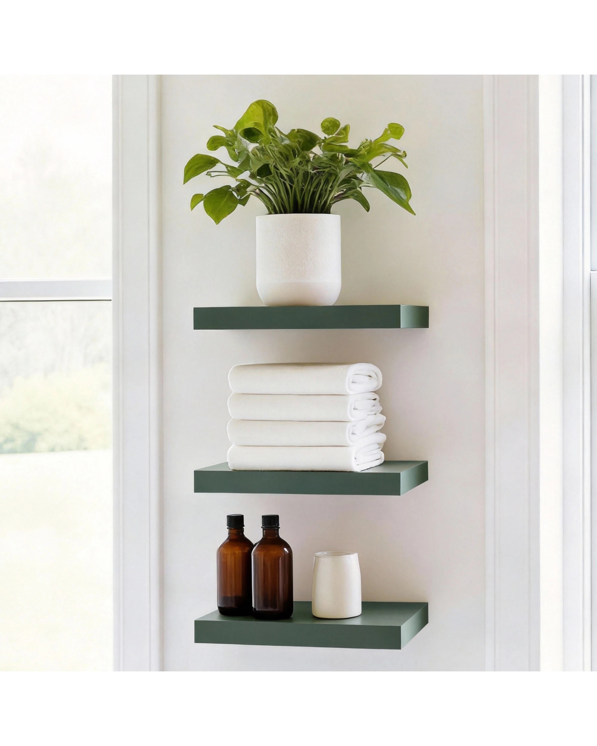 2 Takara Seiso Floating Wall Shelves Display Rack (Set of 3) Small 30cm - Green, 2 of 8