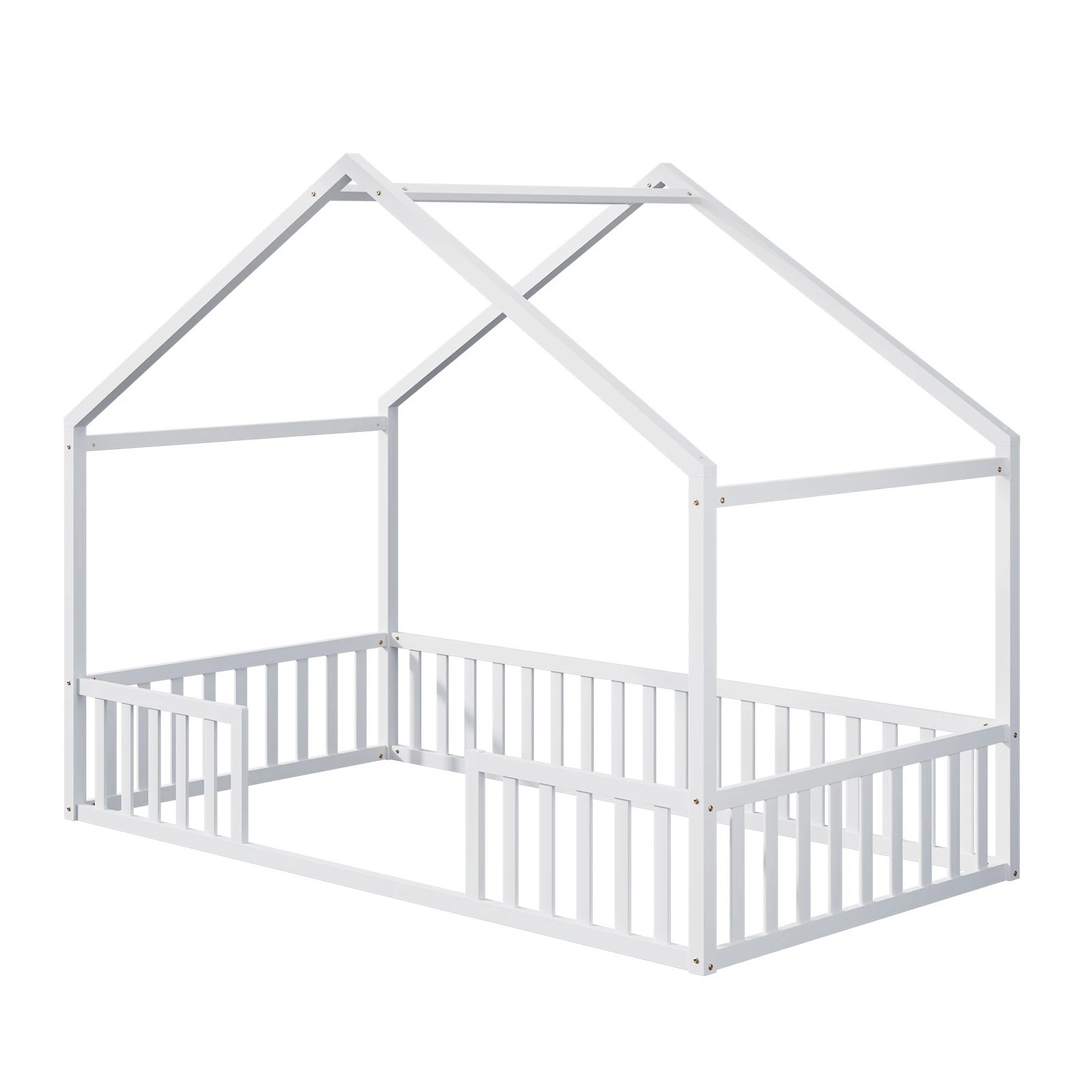 1 Oikiture King Single House Bed Kids Wooden Bed Frame - White, 1 of 10