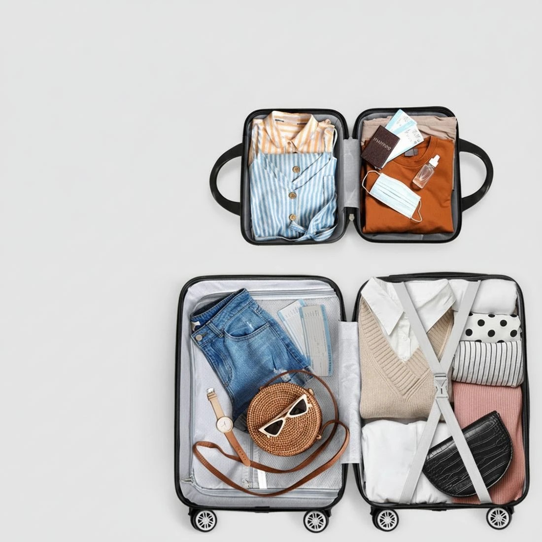 6 Wanderlite 2pc Luggage 12" 20" Trolley Travel Suitcase Storage Carry On TSA Lock - Black, 6 of 6