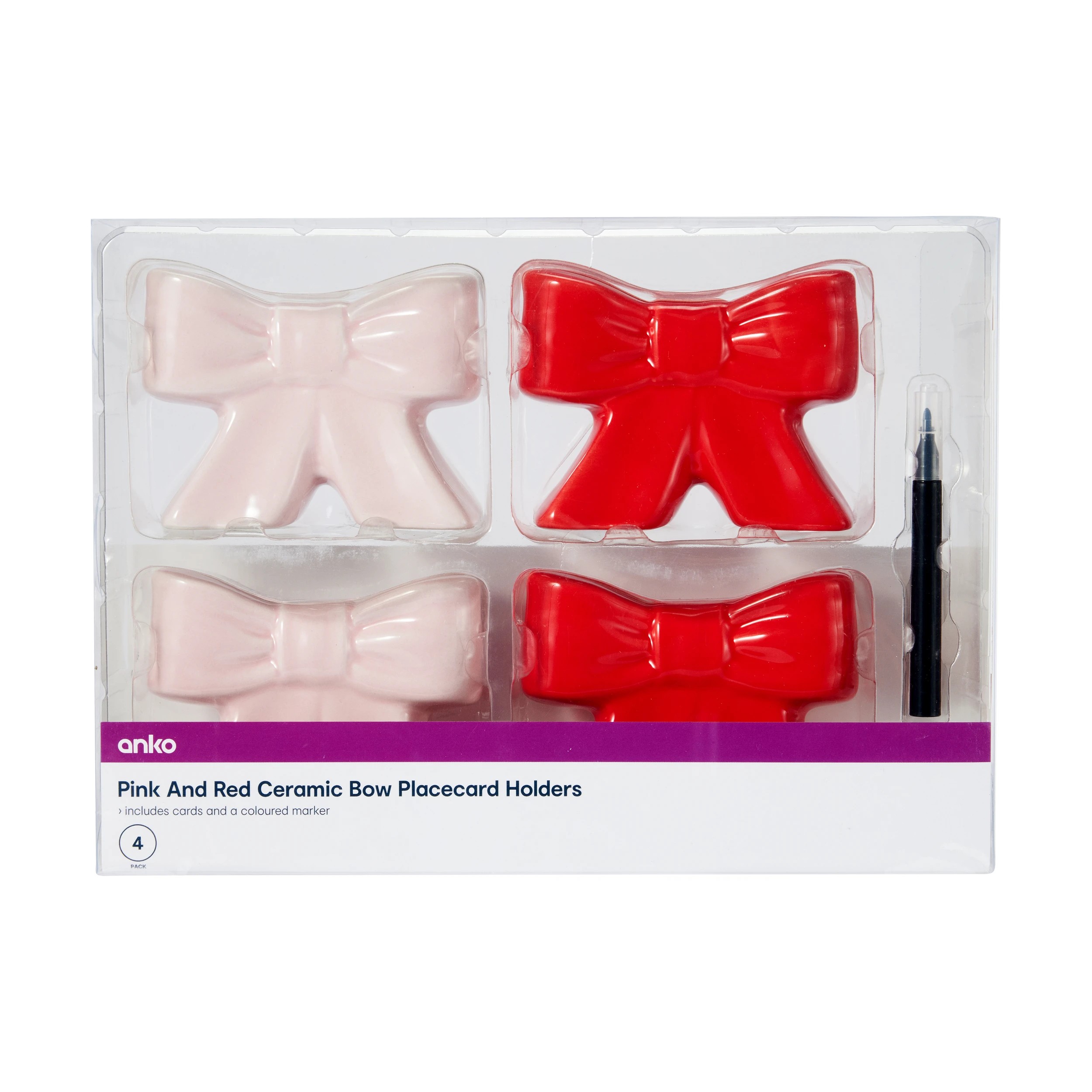 8 4 Pack Pink and Red Ceramic Bow Placecard Holders, 8 of 9