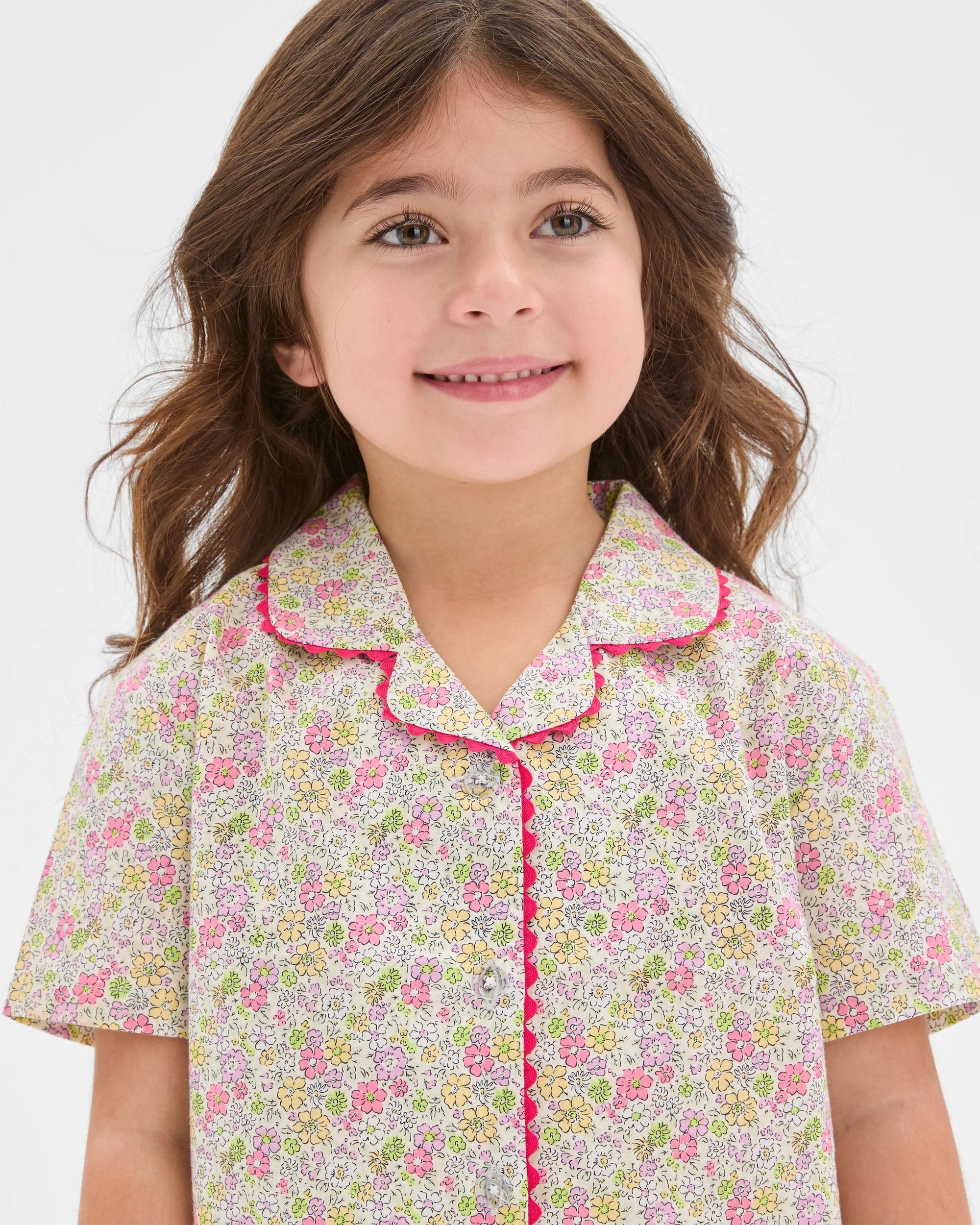 3 Target Kids Australian Cotton Younger Girls Ric Rac Shorts Pyjama Set FLORAL, 3 of 7
