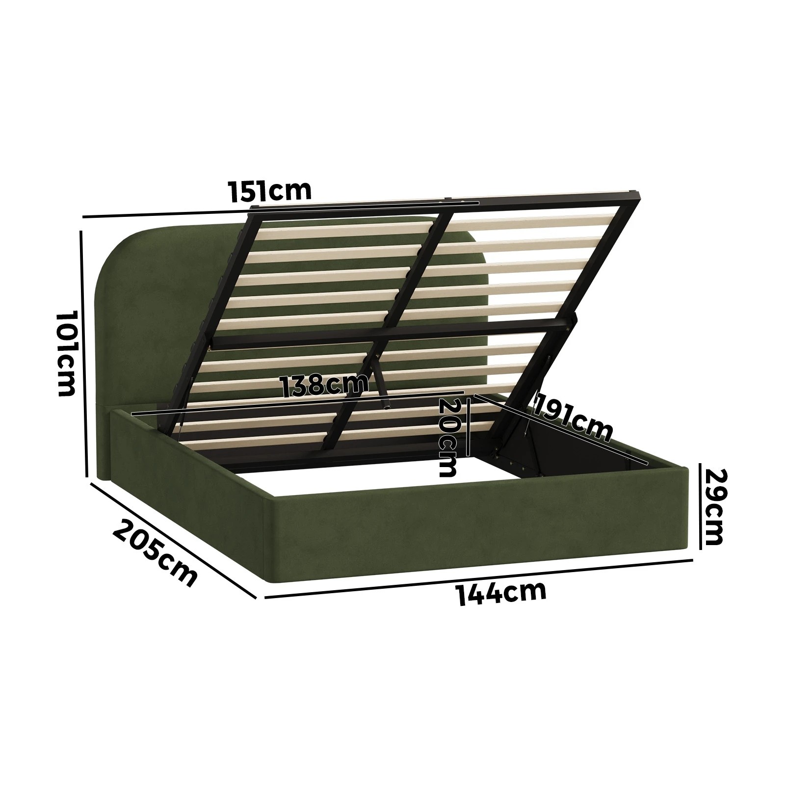 2 Oikiture Double Bed Frame with Gas Lift Storage Mattress Base Velvet - Green, 2 of 8