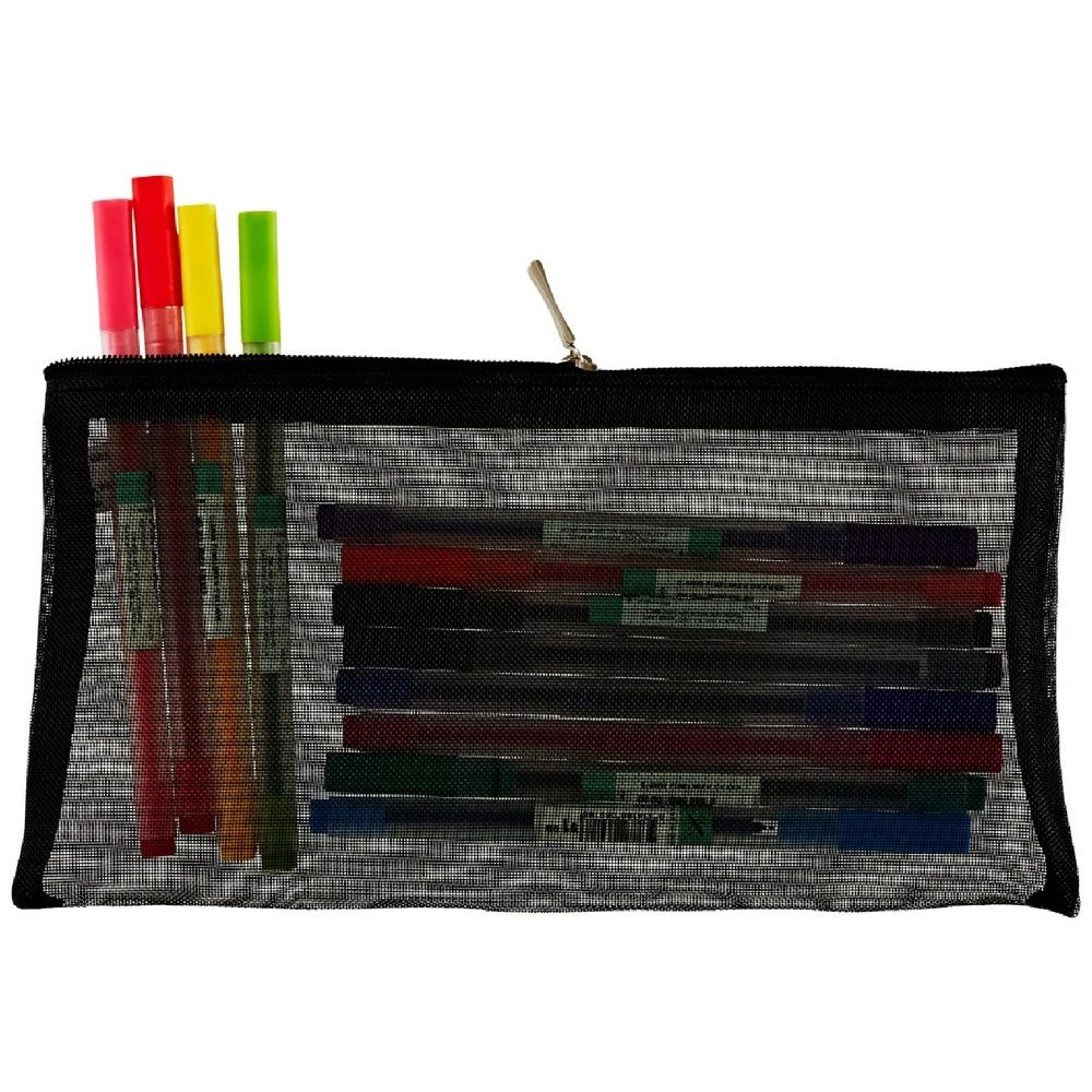 1 Otto Large Flat Mesh Pencil Case Black, 1 of 2