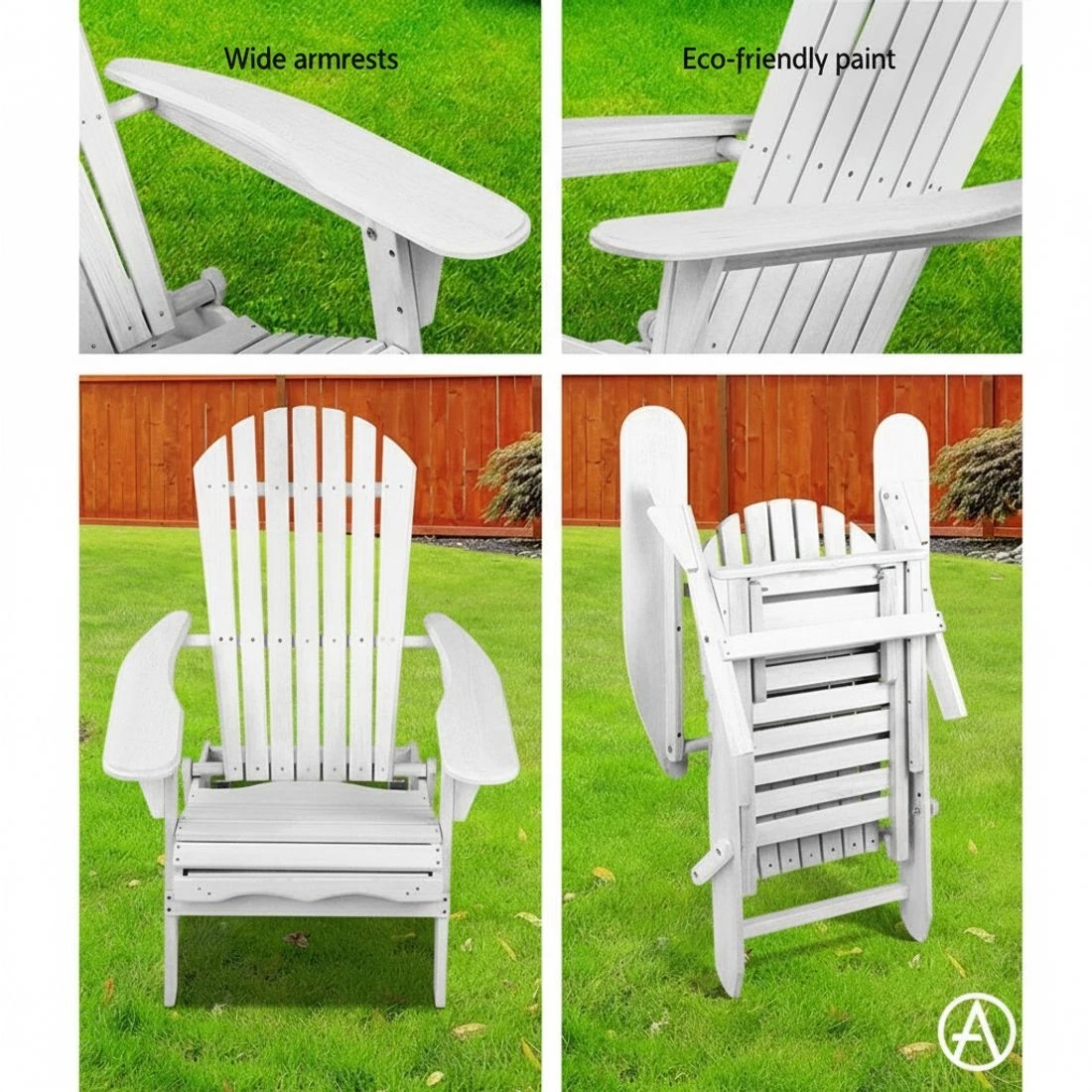 5 Gardeon 2PC Adirondack Outdoor Chairs Wood Foldable Sun Lounge Patio - White, 5 of 5