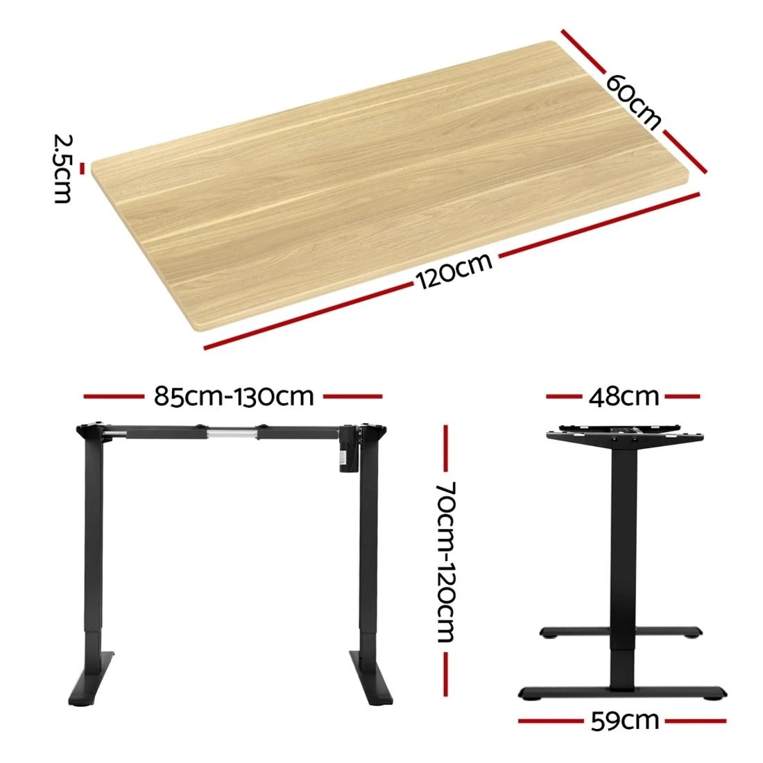 2 Artiss Standing Desk Motorised White Oak 120CM - Black, 2 of 7