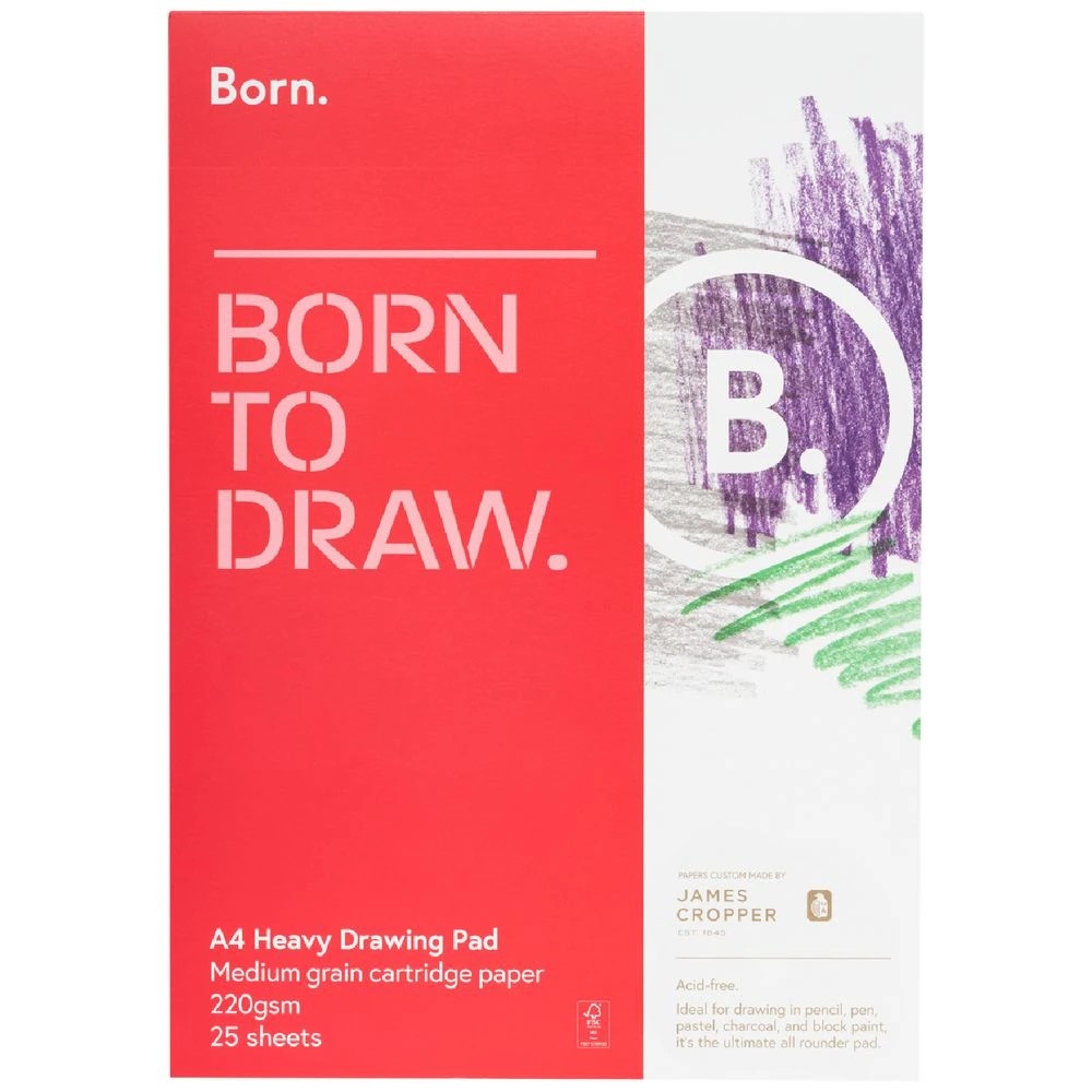 1 Born A4 Heavy Drawing Pad 220gsm 25 Sheets, 1 of 2