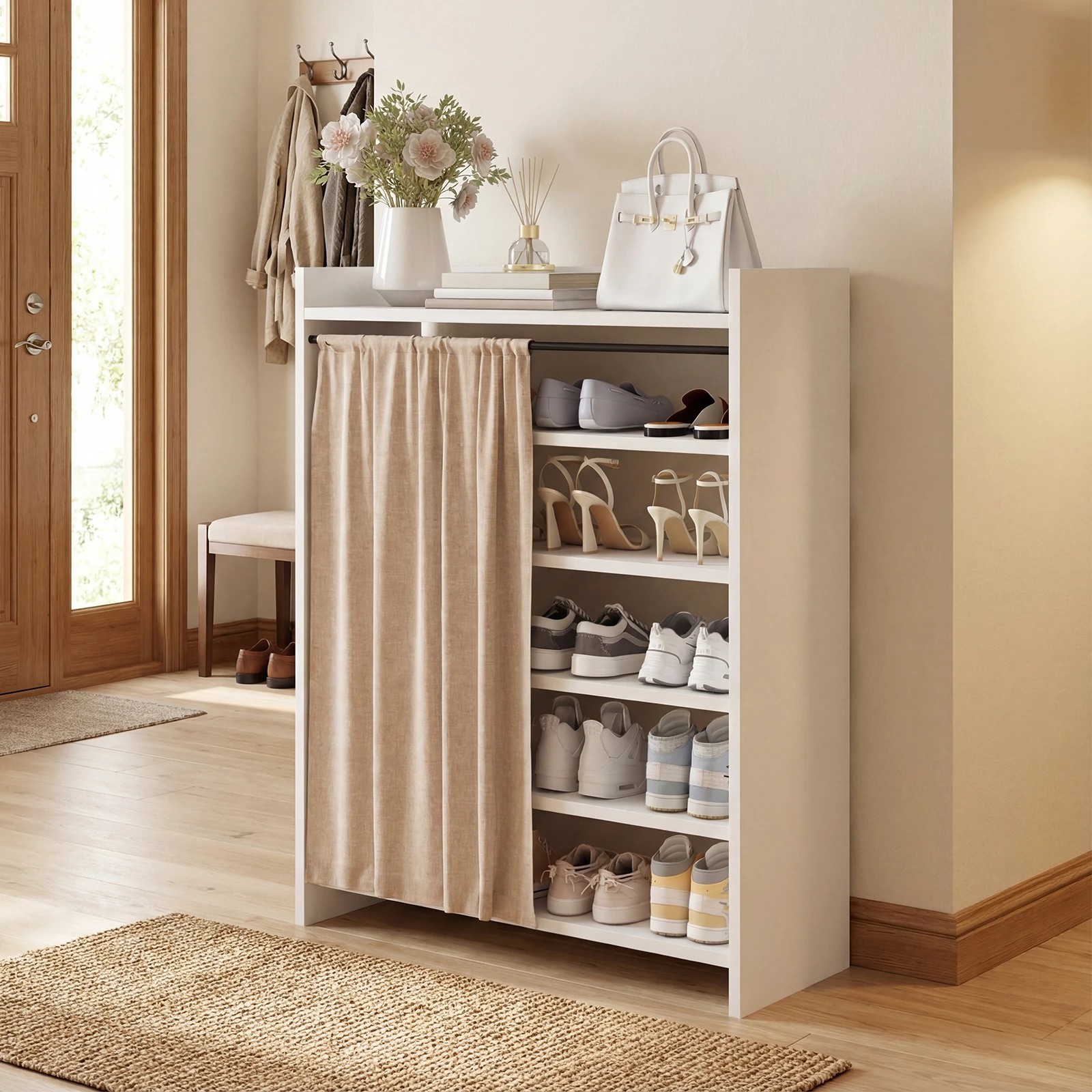 2 Advwin Shoe Storage Cabinet with Cover 5-Tier Shoe Rack White - White, 2 of 10