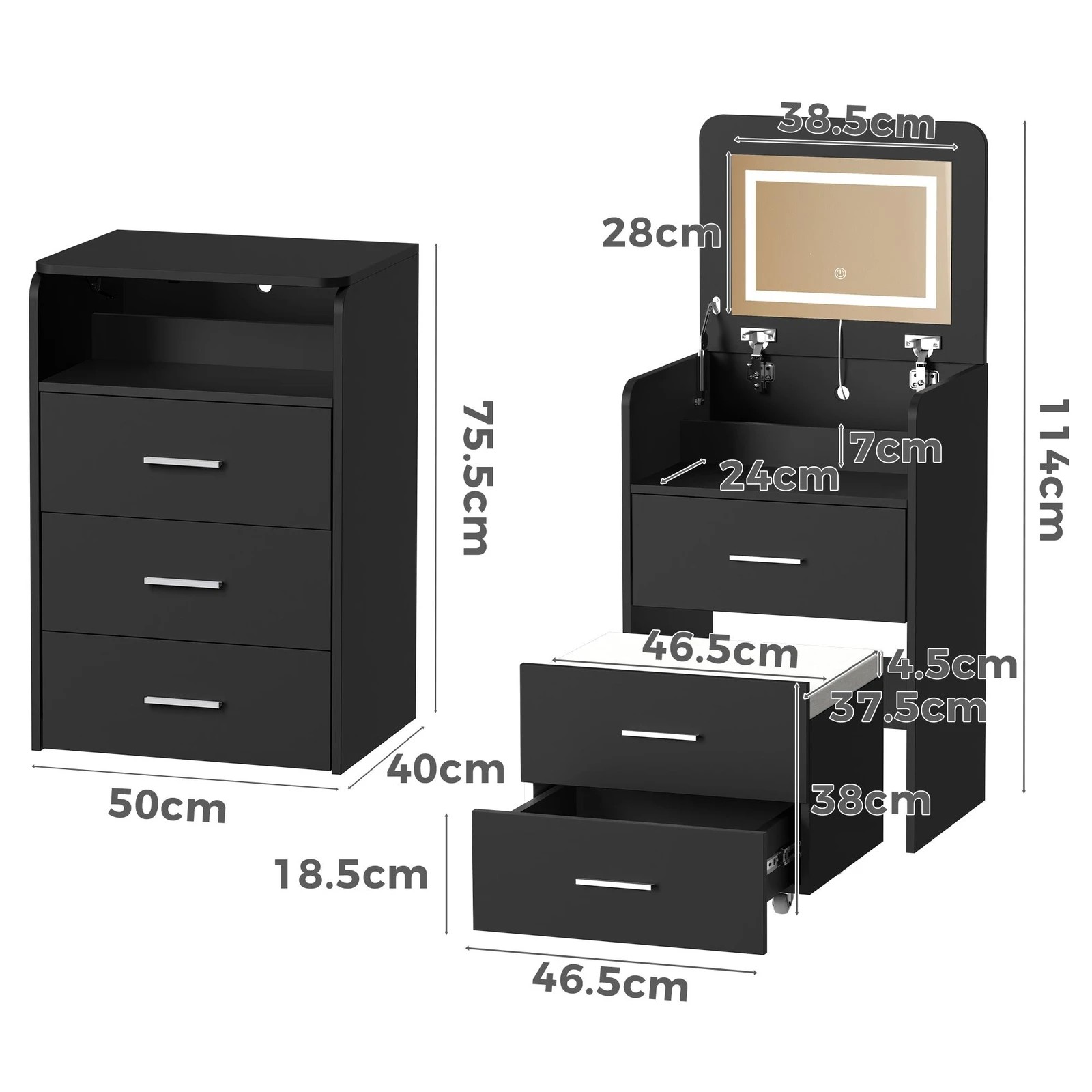 10 Alfordson Dressing Table Stool Set 2-In-1 Makeup Mirror Vanity Desk - Black, 10 of 10