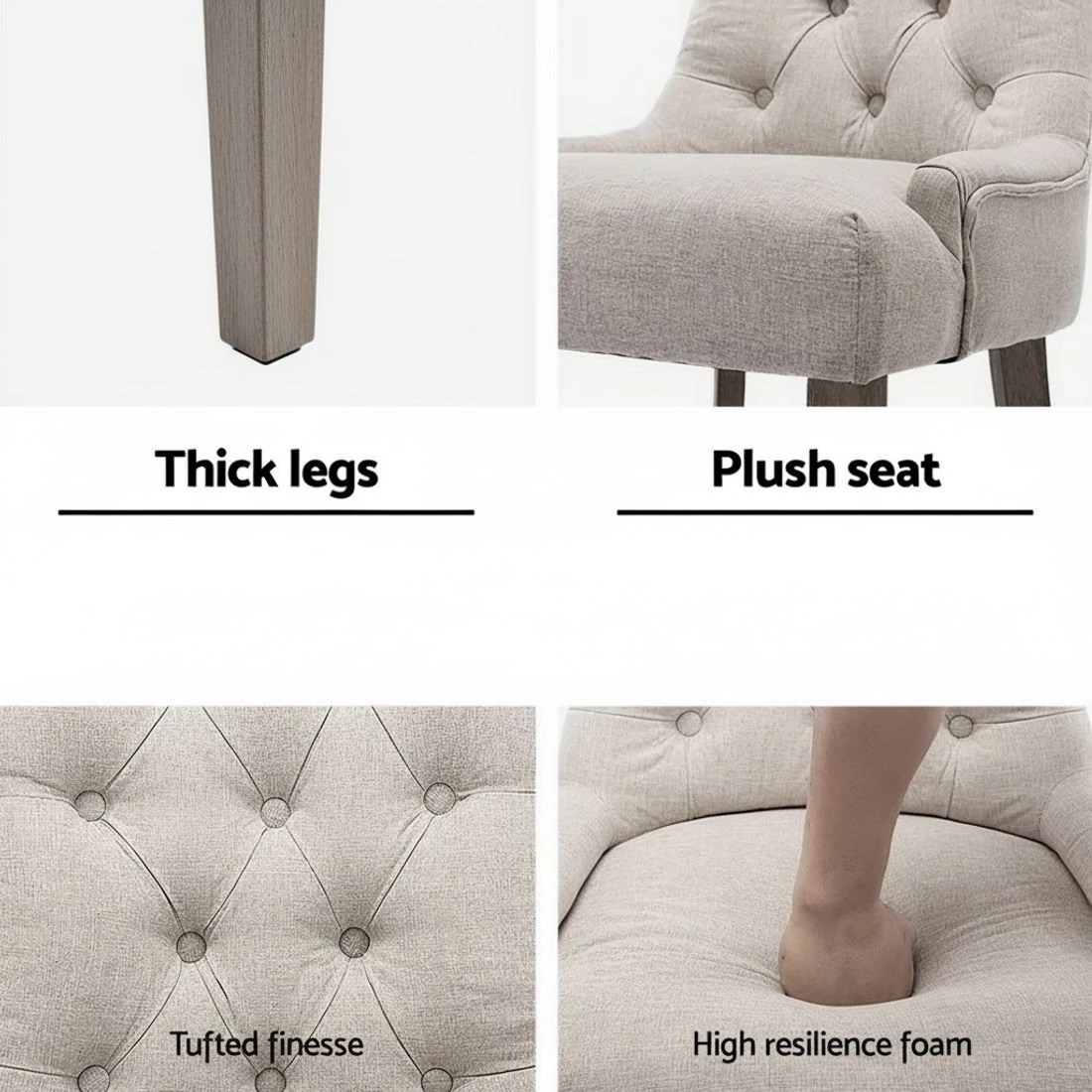 4 Artiss Dining Chairs Set of 4 Linen French Provincial - Beige, 4 of 5