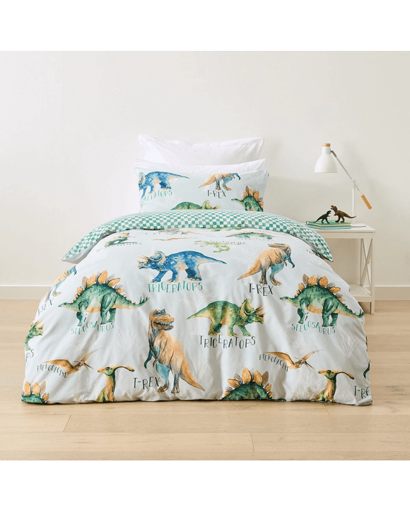 Dinosaur Cotton Rich Reversible Quilt Cover Set - Single Bed