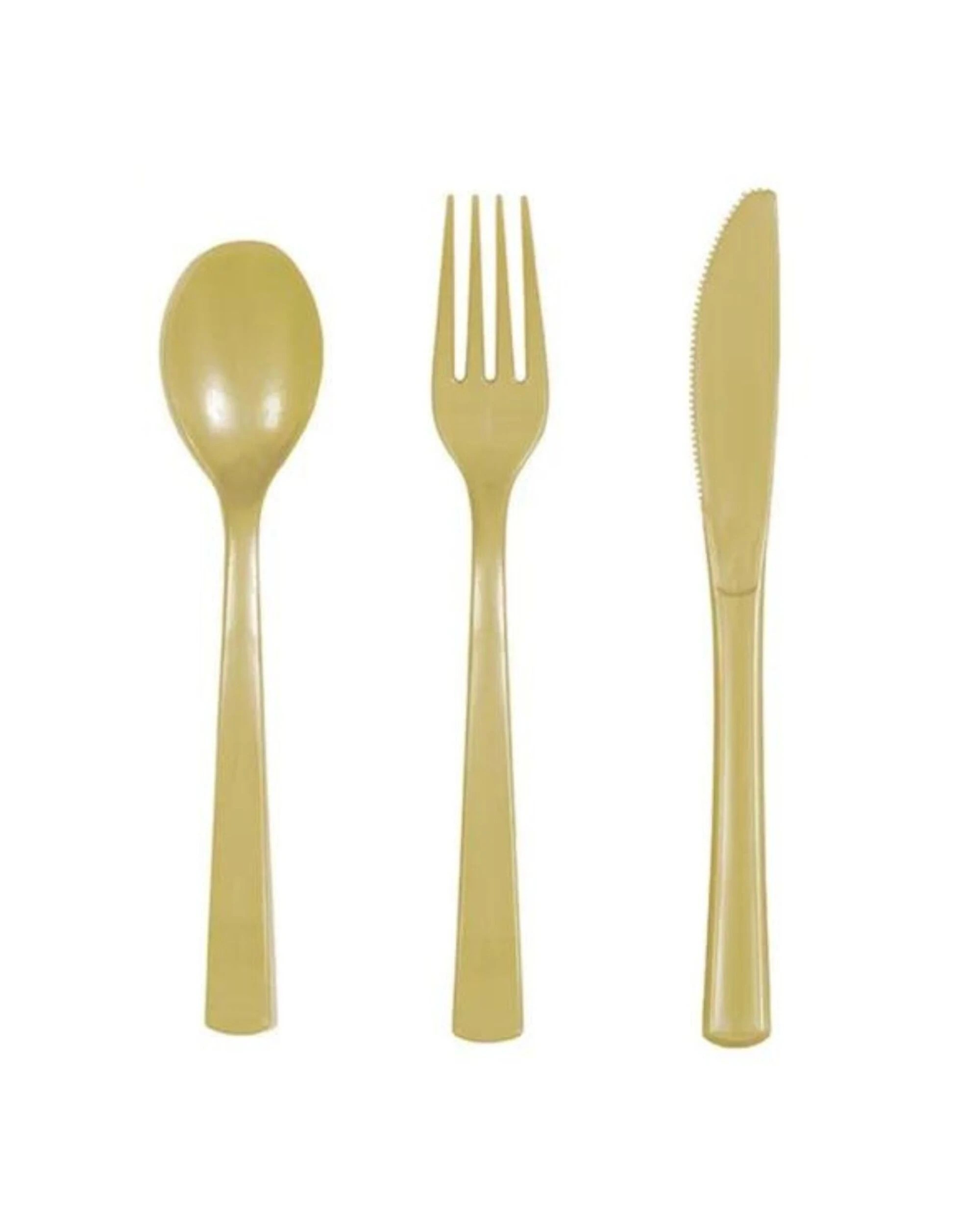 1 Unique Gold Reusable Plastic Cutlery Pack of 18 - Gold, 1 of 2