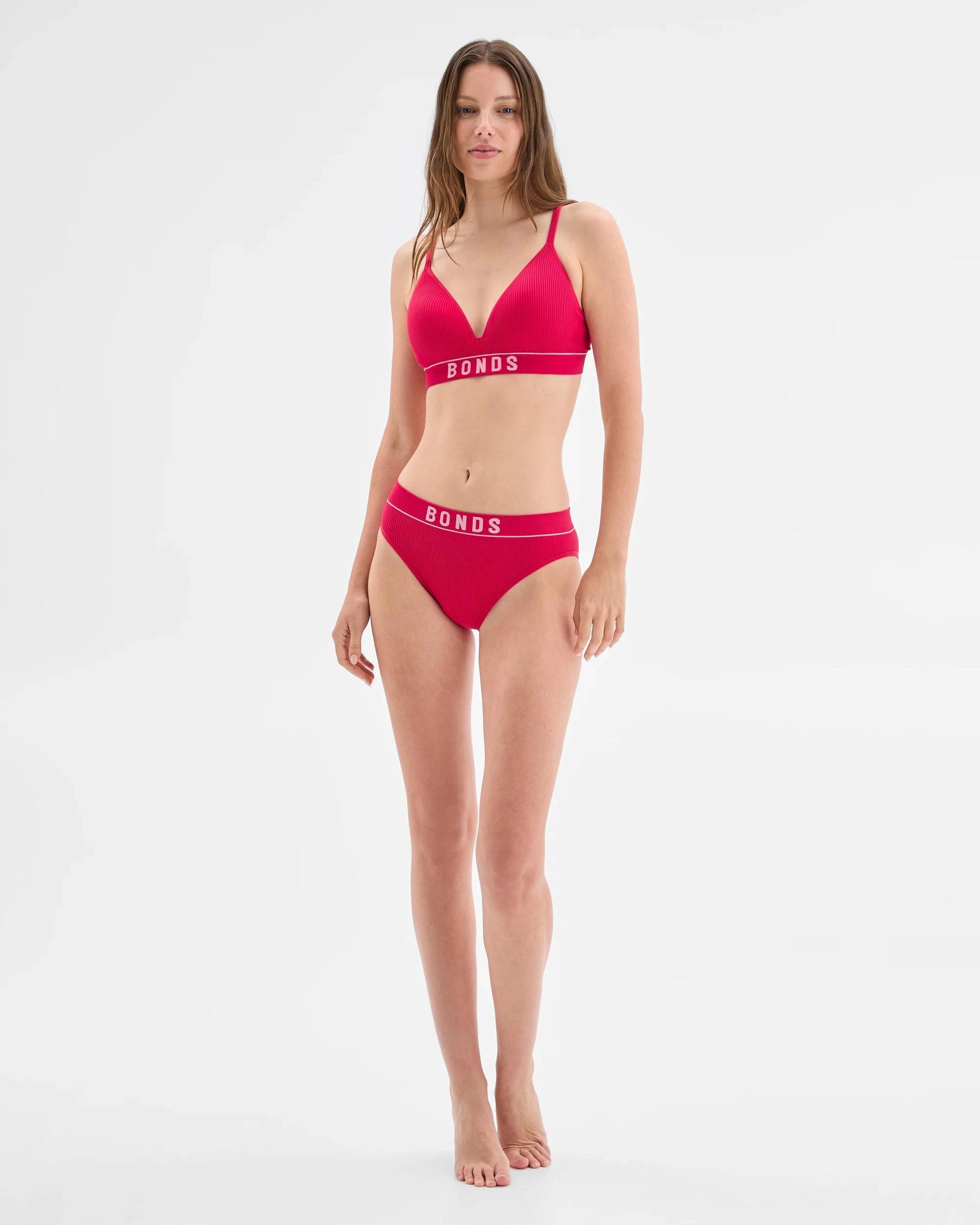 2 Womens Retro Hi Leg Bikini Briefs - Bonds RED GRANITA, 2 of 6