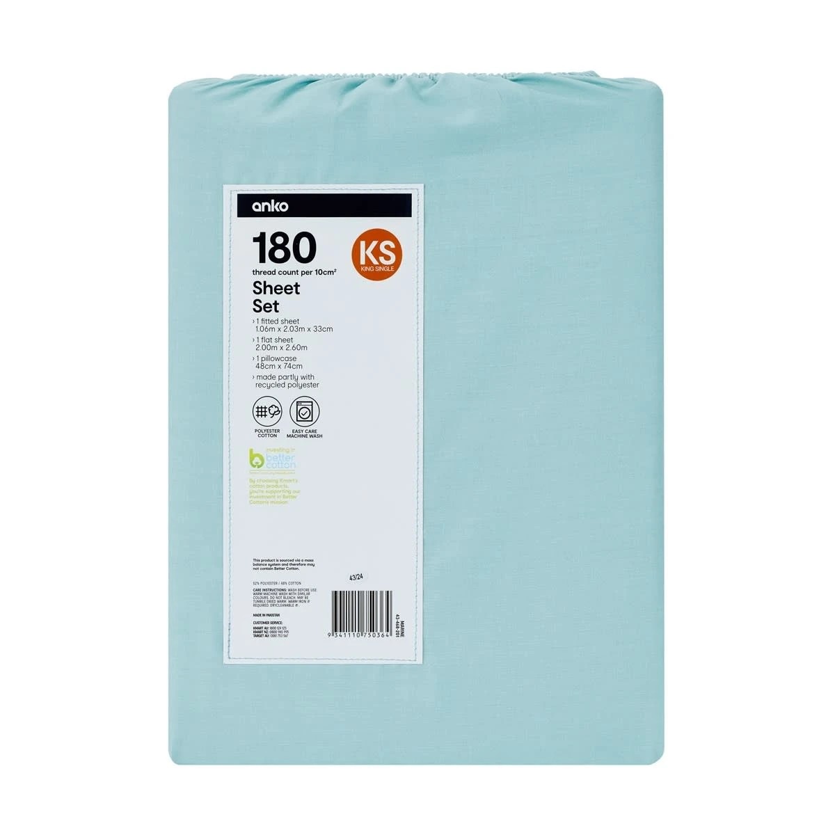 7 180 Thread Count Sheet Set - King Single Bed, Marine, 7 of 7