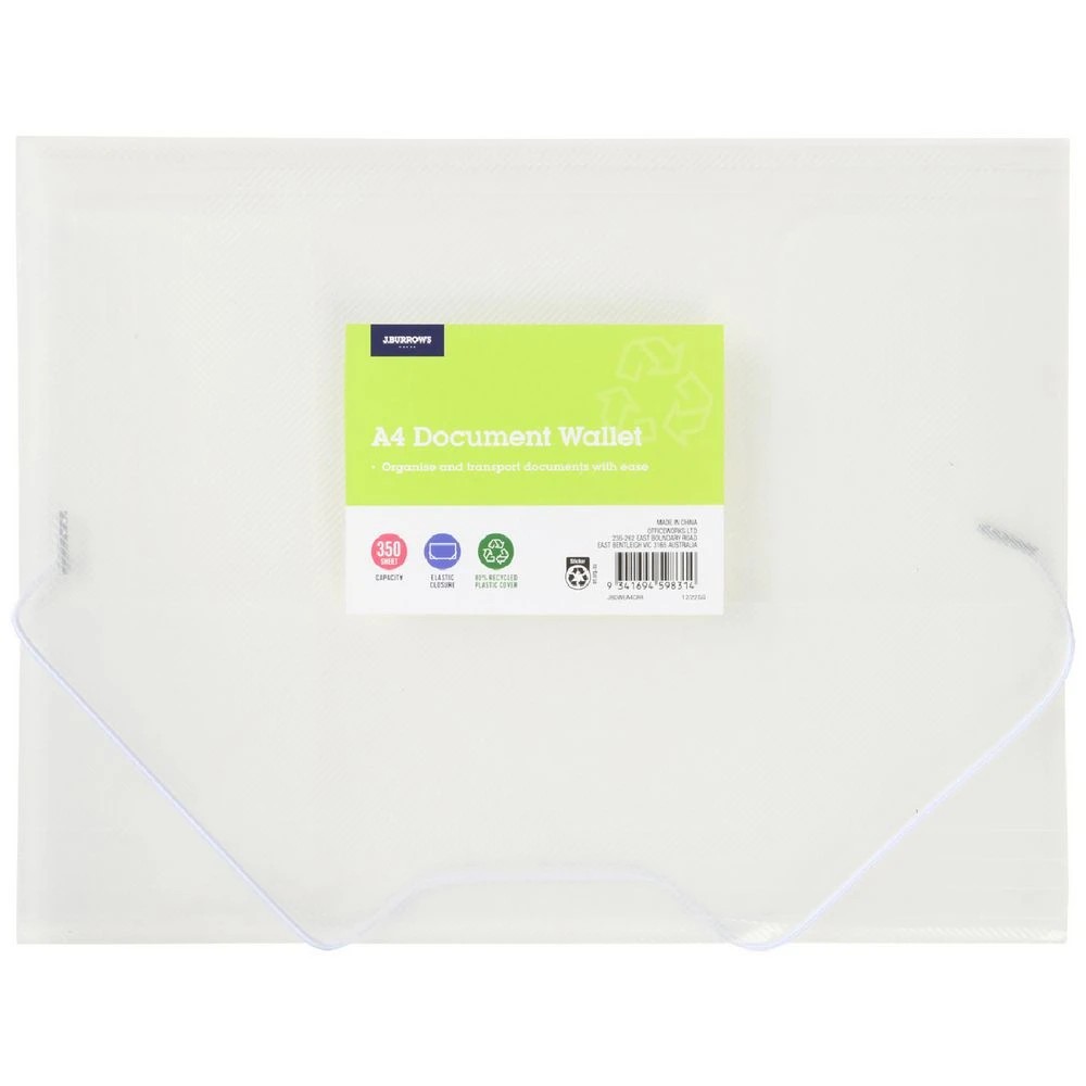 1 J.Burrows A4 Elastic Document Wallet Clear, 1 of 3