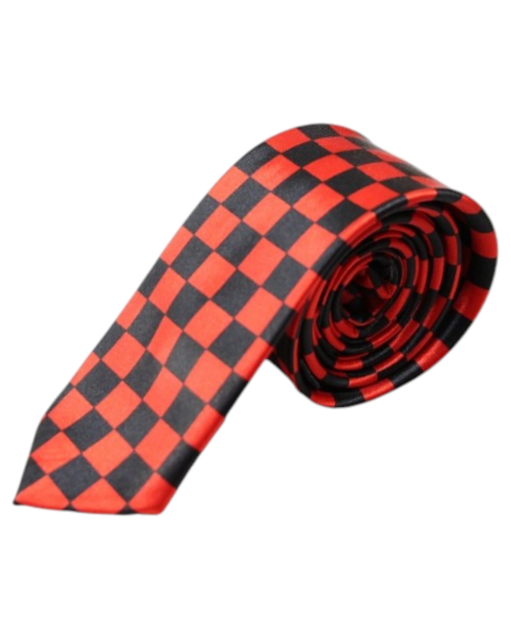 2 Zasel Mens Red  & Black Checkered 5cm Skinny Neck Tie, 2 of 2