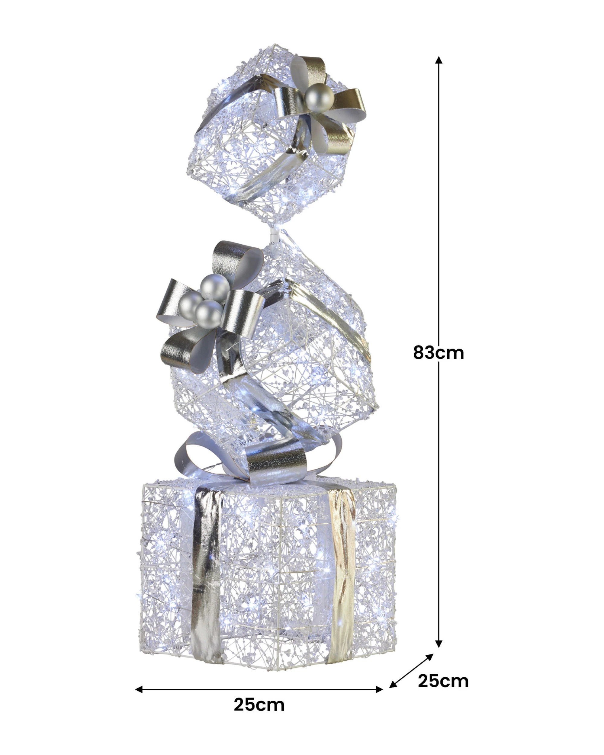 4 Christabelle 83cm Triple Christmas Silver Giftbox Stack Display With Lights, 4 of 7