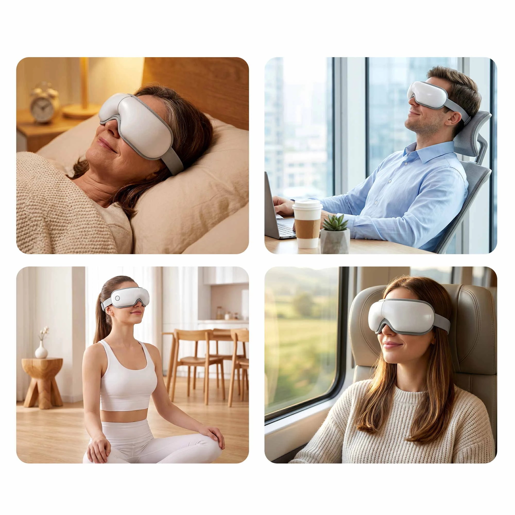 7 Livemor Eye Massager with Heat Sleeping Eyes Mask Folding with Bluetooth Music for Fatigue Relief - White, 7 of 9