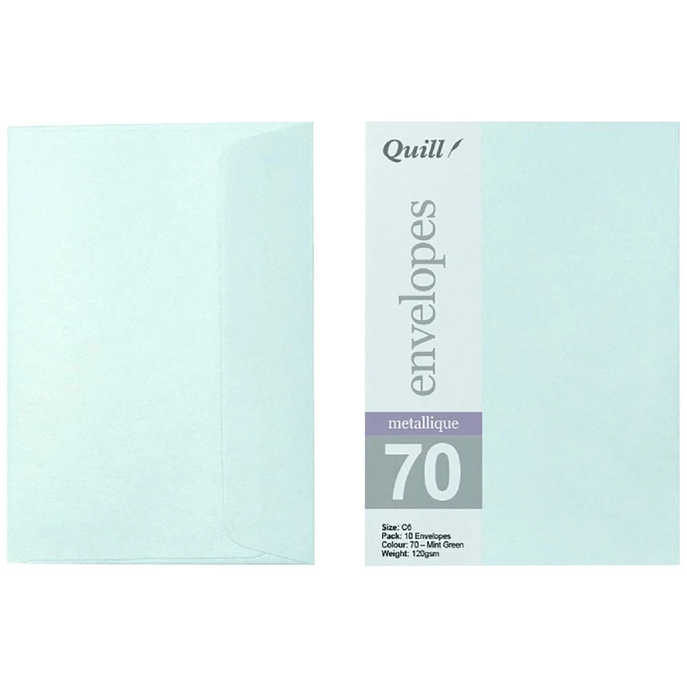 1 Quill C6 Envelopes Metallique Mint Green 10 Pack, 1 of 4