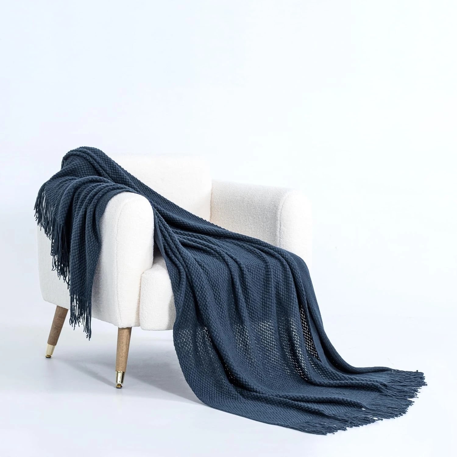 2 Gioia Casa Micro Plush Knitted Throw Blanket Soft Warm Lightweight - Navy Blue, 2 of 7