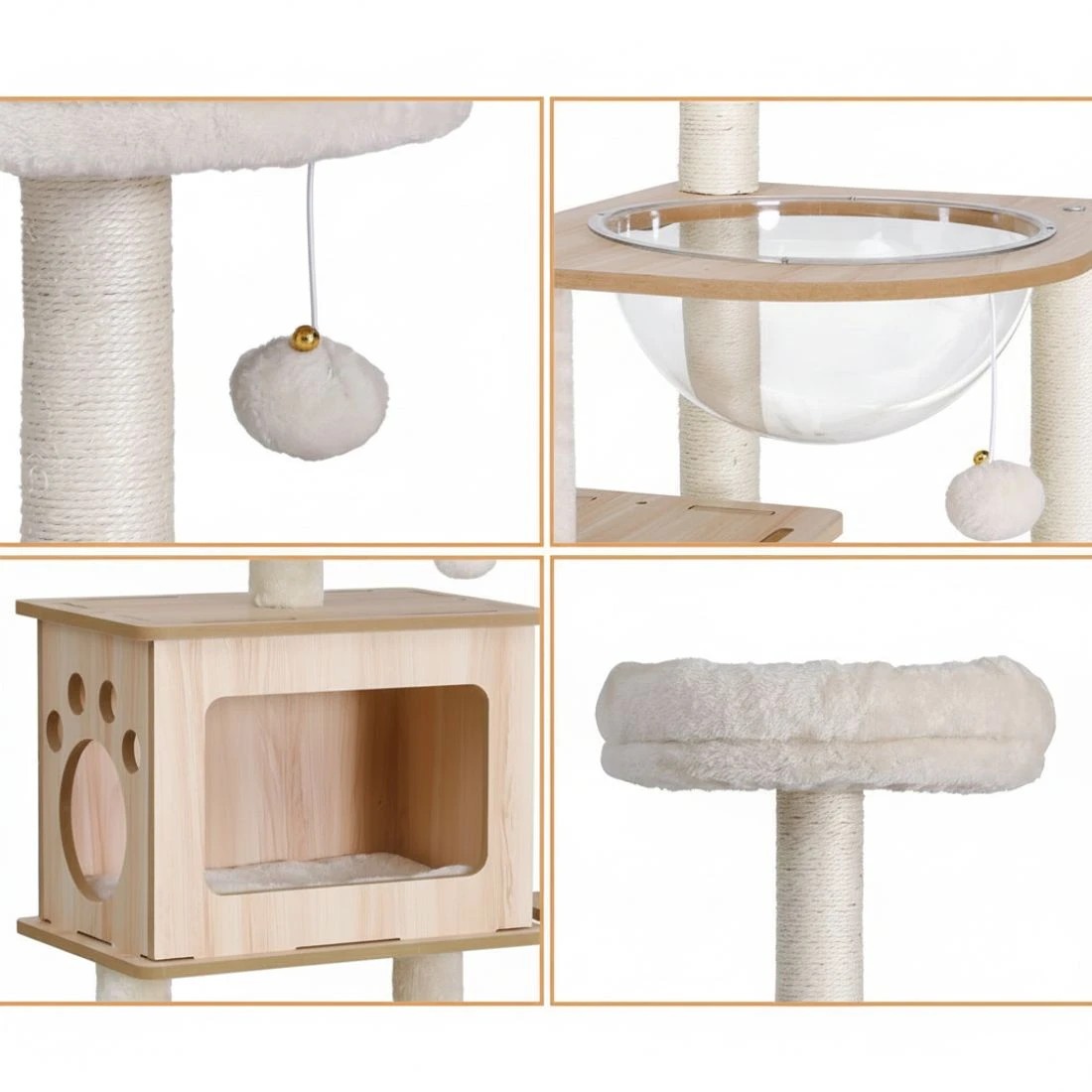 6 i.Pet Cat Tree Tower Scratching Post Scratcher 142cm Wood Bed Condo House - Multi, 6 of 6