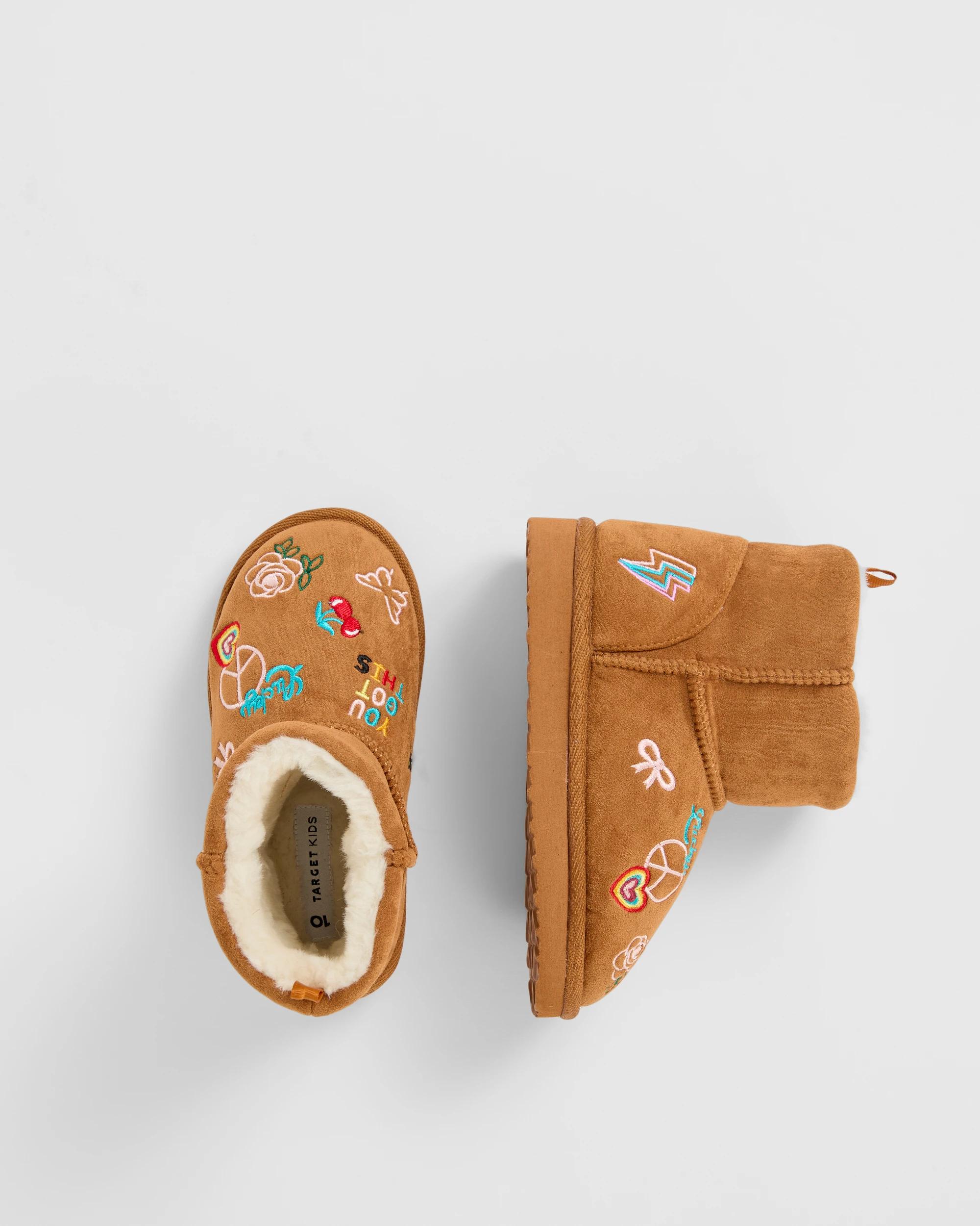3 Target Kids Embroidered Novelty Slipper Boots TAN, 3 of 3